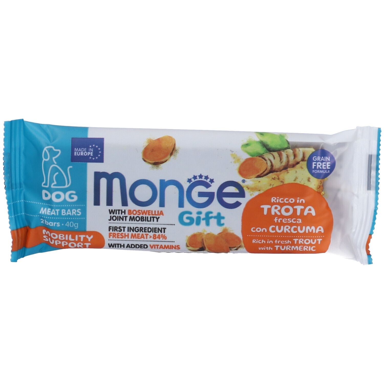 Monge Dog Meat Bars Gift Mobility Support Ricco in Trota Fresca con Boswellia e Curcuma