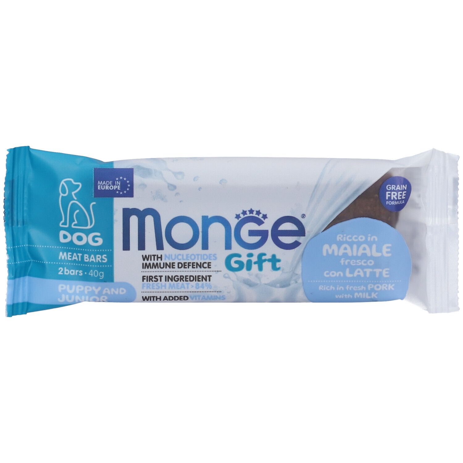Monge Dog Meat Bars Puppy & Junior Ricco in Maiale Fresco con Latte e Nucleotidi