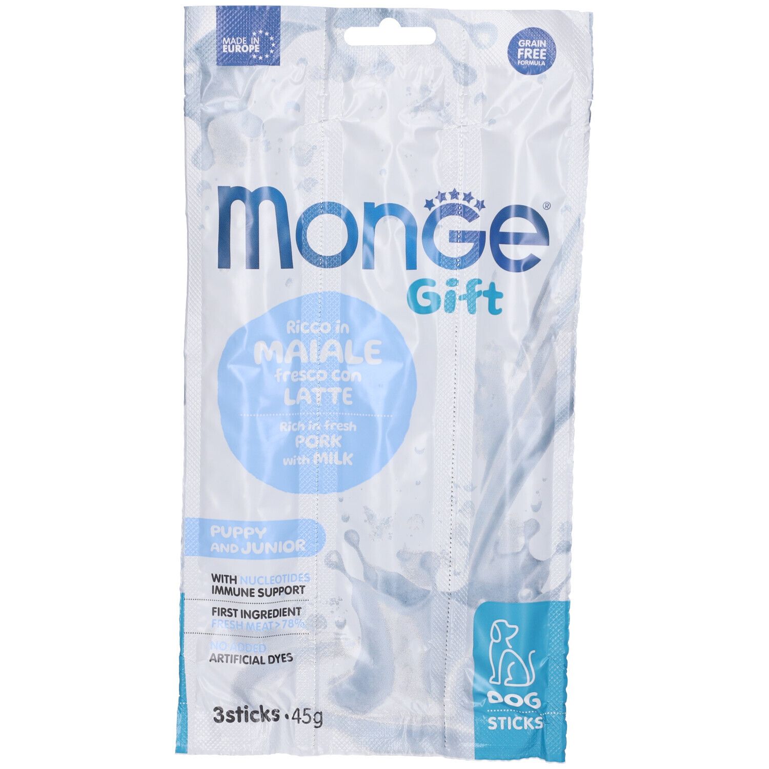 Monge Dog Sticks Puppy & Junior Ricco in Maiale Fresco con Latte e Nucleotidi