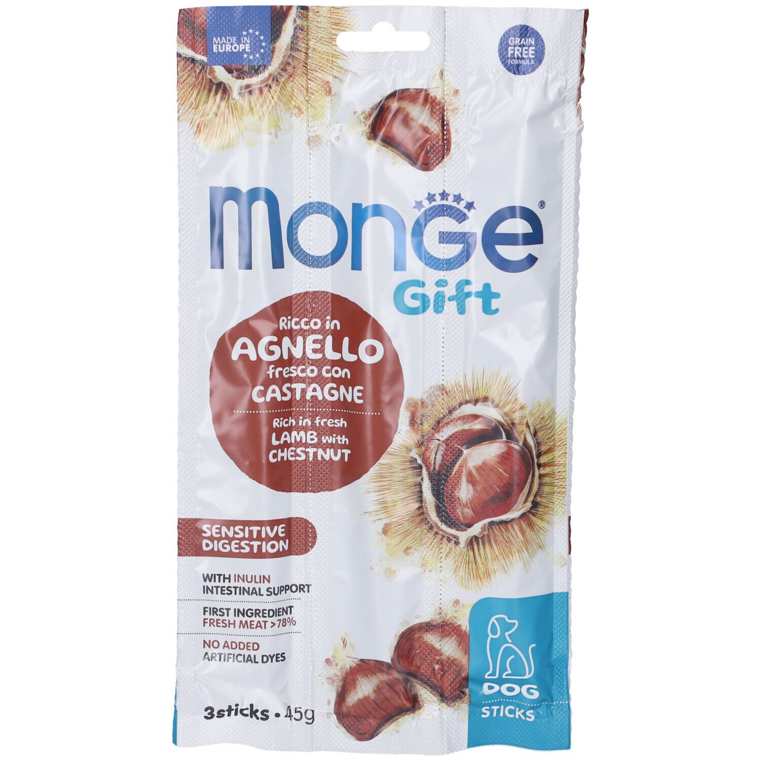 Monge Dog Sticks Sensitive Digestion Ricco In Agnello Fresco con Castagne e Inulina