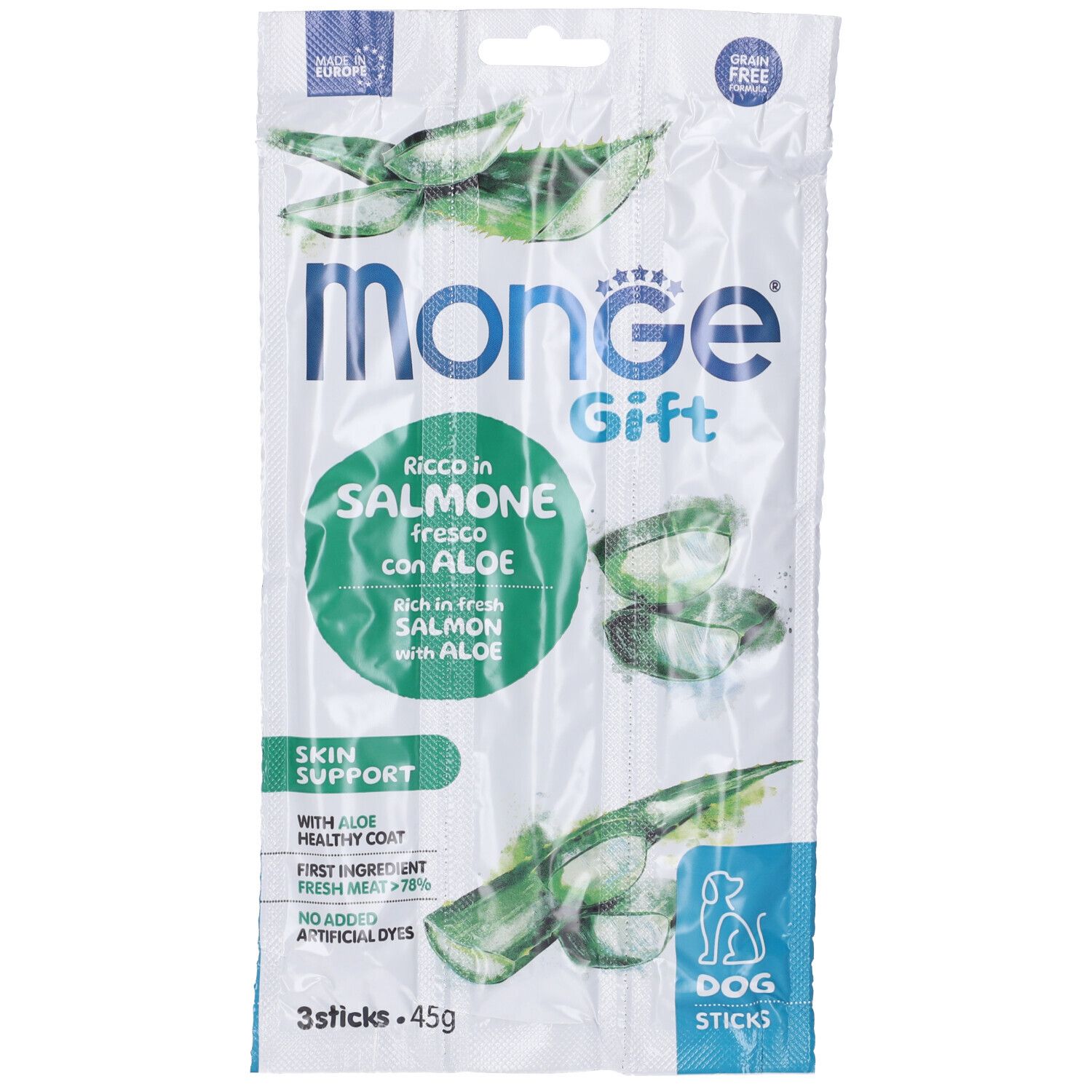 Monge Dog Sticks Skin Support Ricco in Salmone Fresco con Aloe Vera e Lievito
