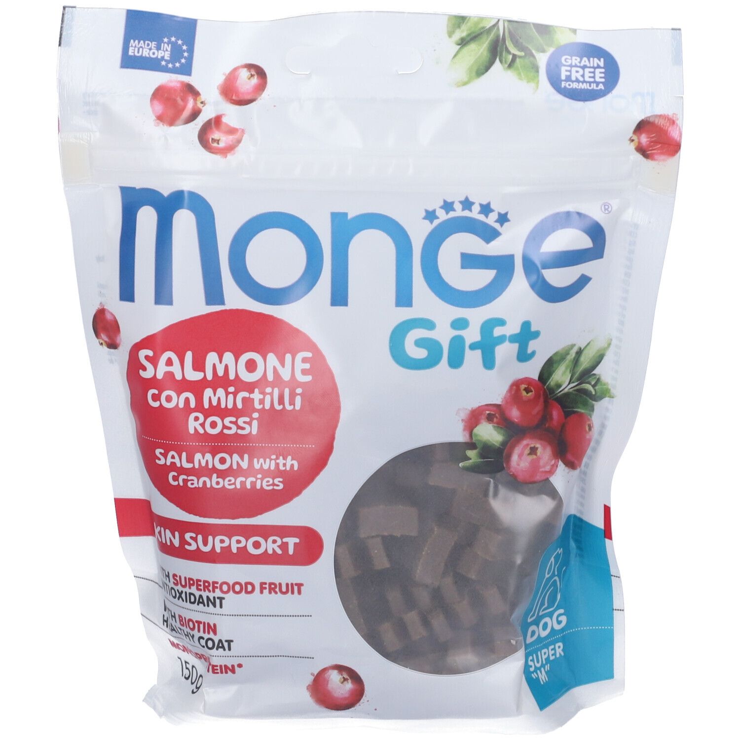 Monge Dog Super M Gift Skin Support Salmone Mirtilli Rossi Cani Adulti