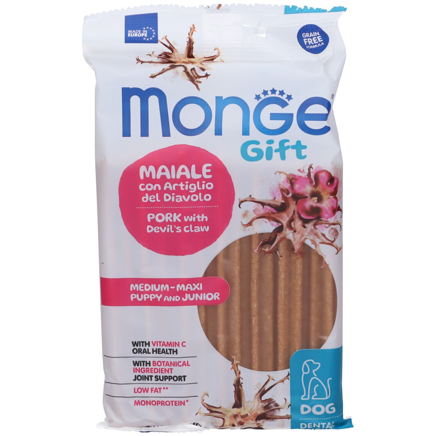Monge Dog Dental Sticks Gift Puppy And Junior Medium-Maxi Maiale Con Artiglio Del Diavolo