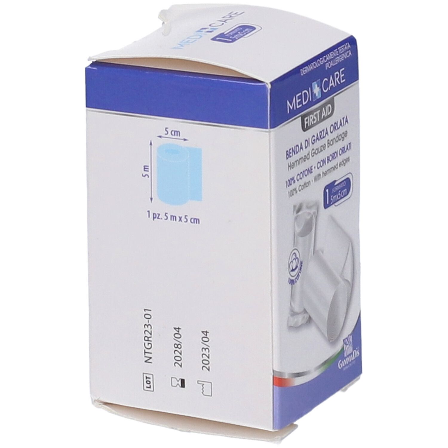 Medicare Benda di Garza Orlata, 5x5 cm, 100% Baumwolle. Packung mit 1 Stück.