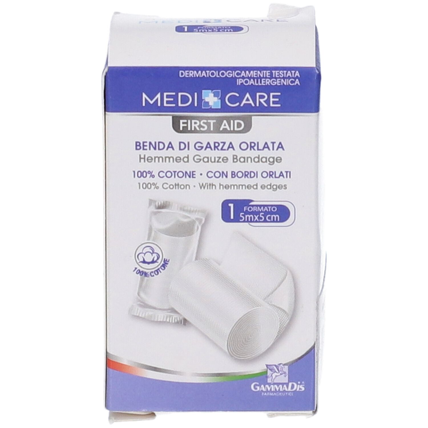 Medicare Benda di Garza Orlata, 1 Stück, 5x5 cm. Hypoallergen, dermatologisch getest.