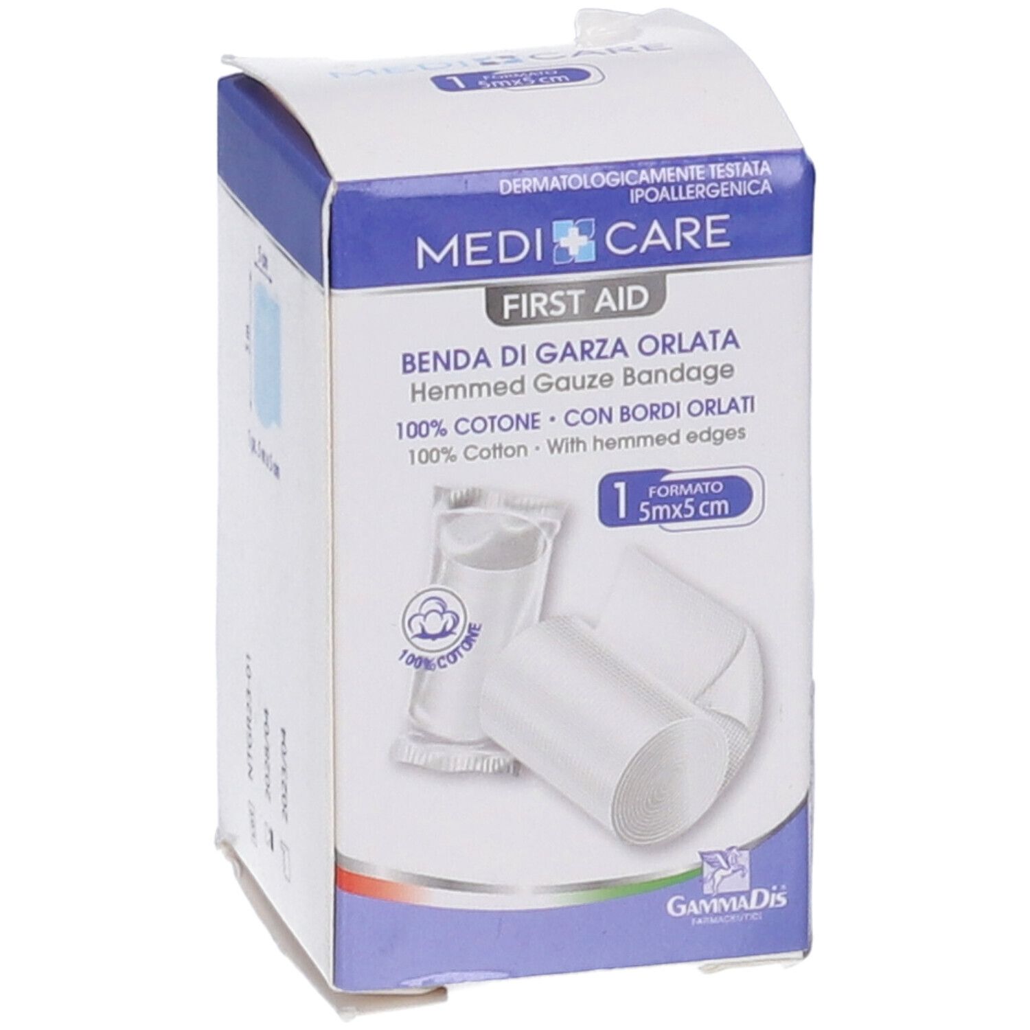 Medicare Benda di Garza Orlata, 1 Stück, 5x5 cm. 100% Baumwolle, umkettelte Ränder.