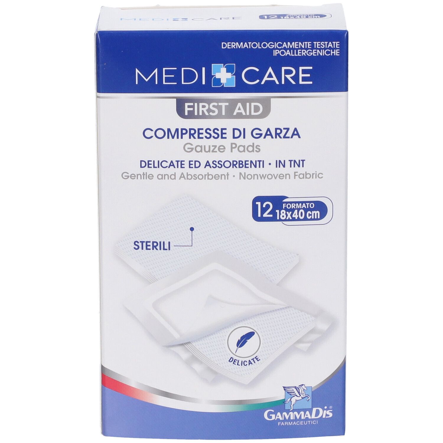 Medi Care Erste Hilfe Gaze-Kompressen, 12 Stück, 18x40 cm, nicht gewebtes Material.