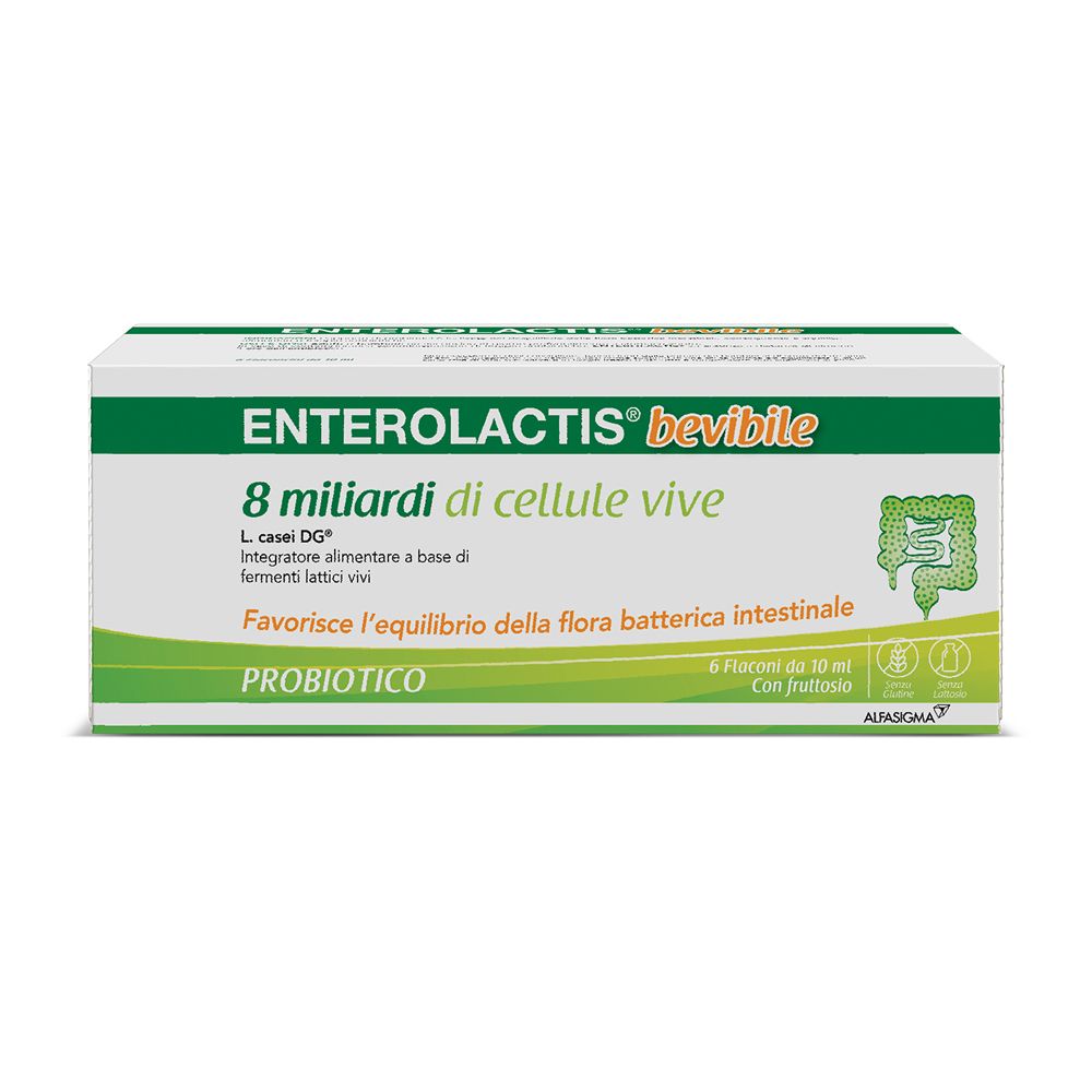 Boîte d'Enterolactis, 8 milliards de cellules vivantes. Contient 6 flacons. Probiotique.