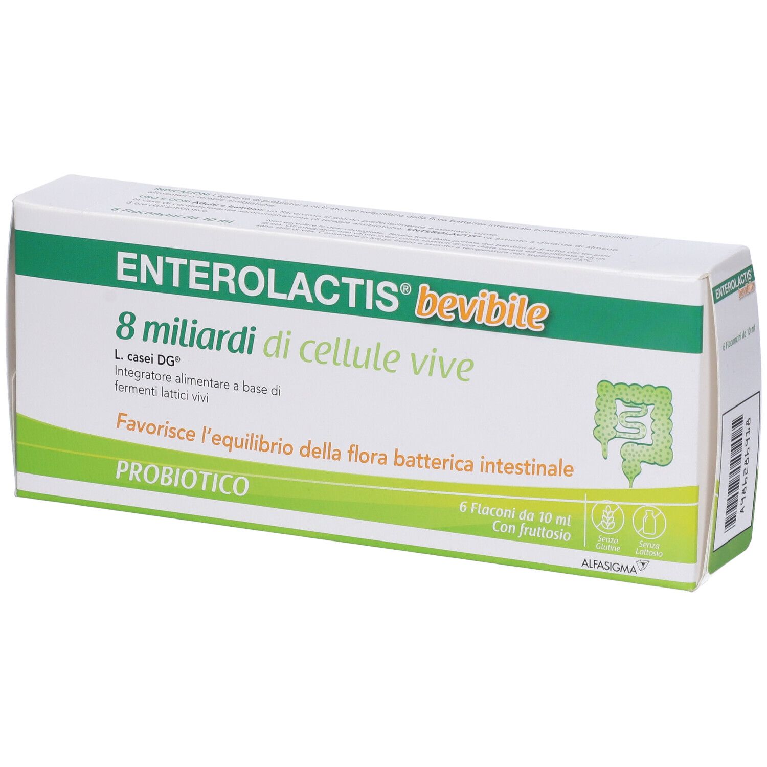 Boîte d'Enterolactis, 8 milliards de cellules vivantes. Contient 6 flacons. Probiotique.