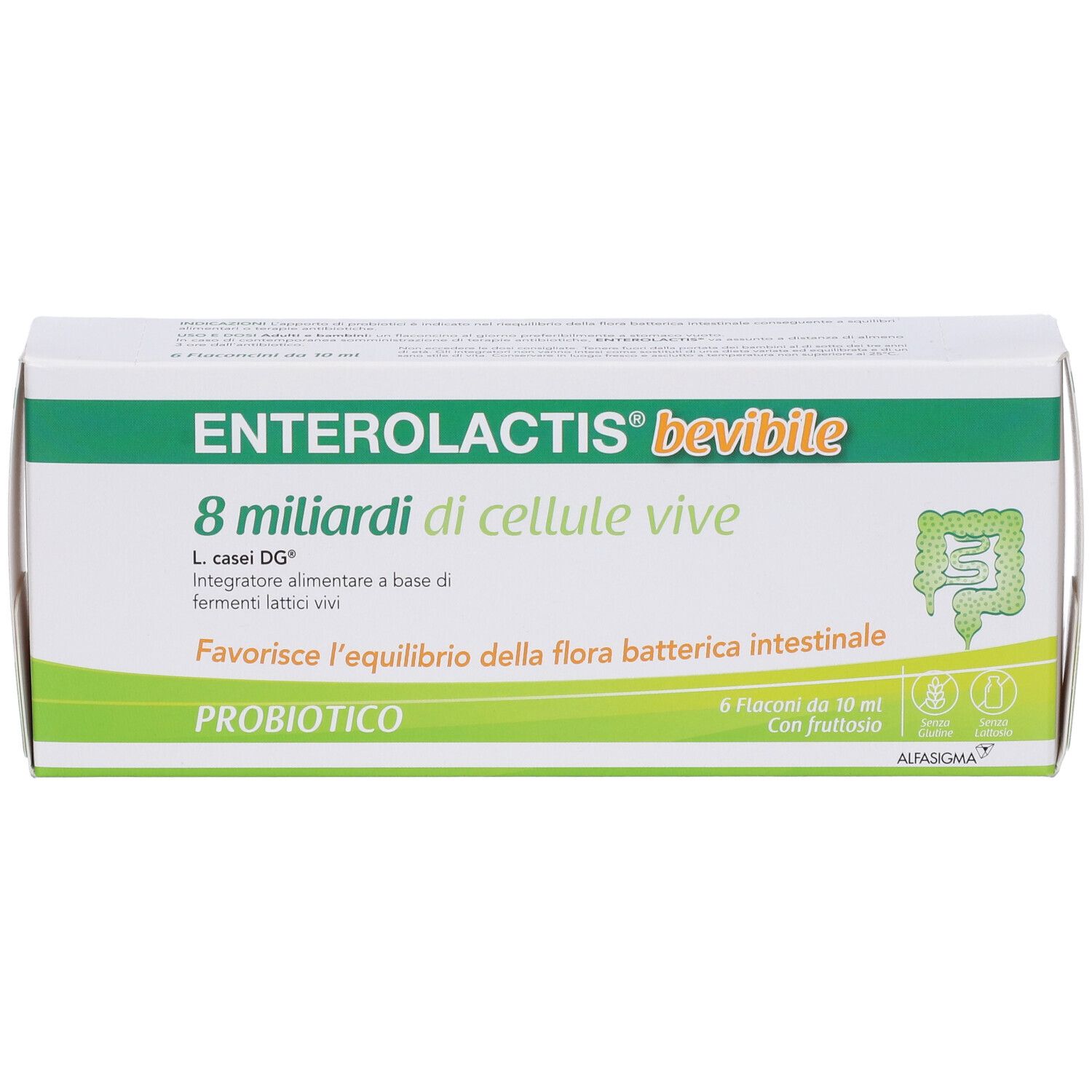 Boîte d'Enterolactis, 8 milliards de cellules vivantes. Contient 6 flacons. Probiotique.