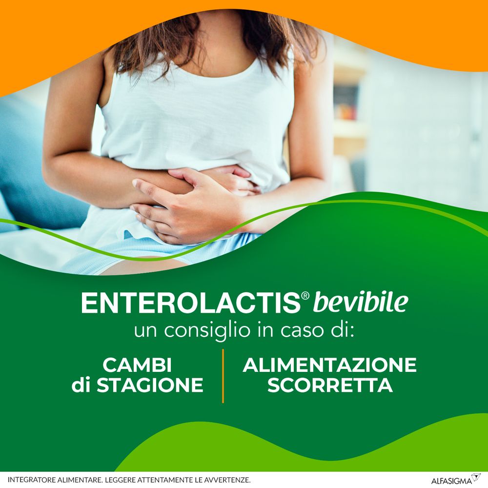 Femme avec mal de ventre. Texte : Enterolactis en cas de changements saisonniers et mauvaise alimentation.