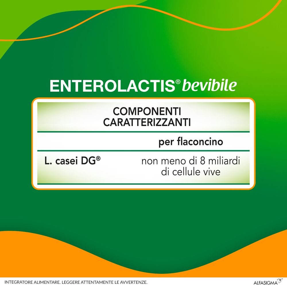 Texte : Enterolactis, composants par flacon : L. casei DG, au moins 8 milliards de cellules vivantes.