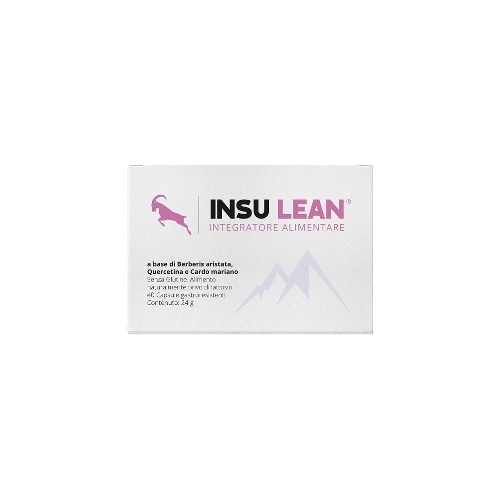 Scatola bianca con logo e testo rosa. Contiene Insu Lean, integratore alimentare. Contiene 40 capsule.
