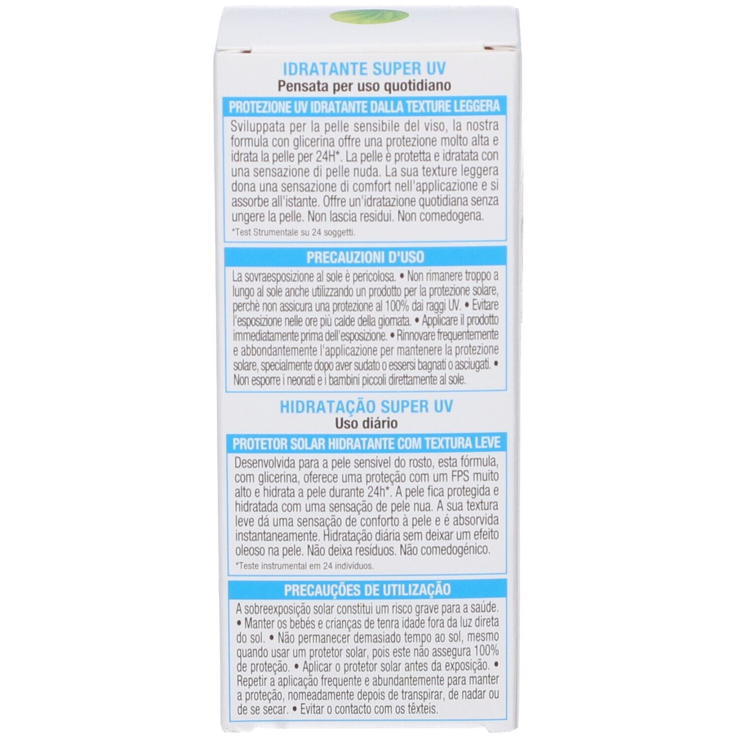 Confezione Garnier Ambre Solaire. Testo sull'uso quotidiano e precauzioni.
