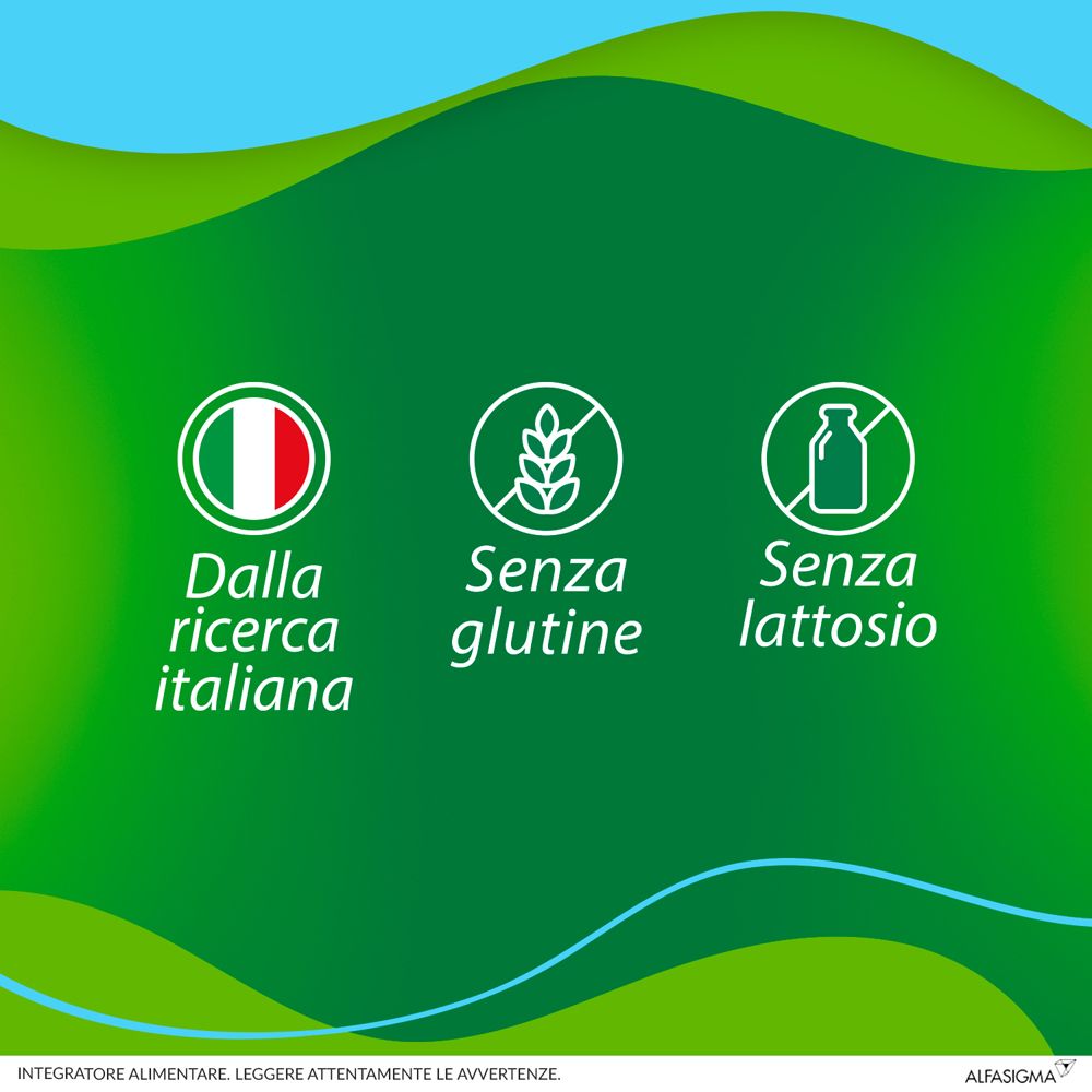 Symbole: 'Hergestellt in Italien', 'Glutenfrei', 'Laktosefrei'.