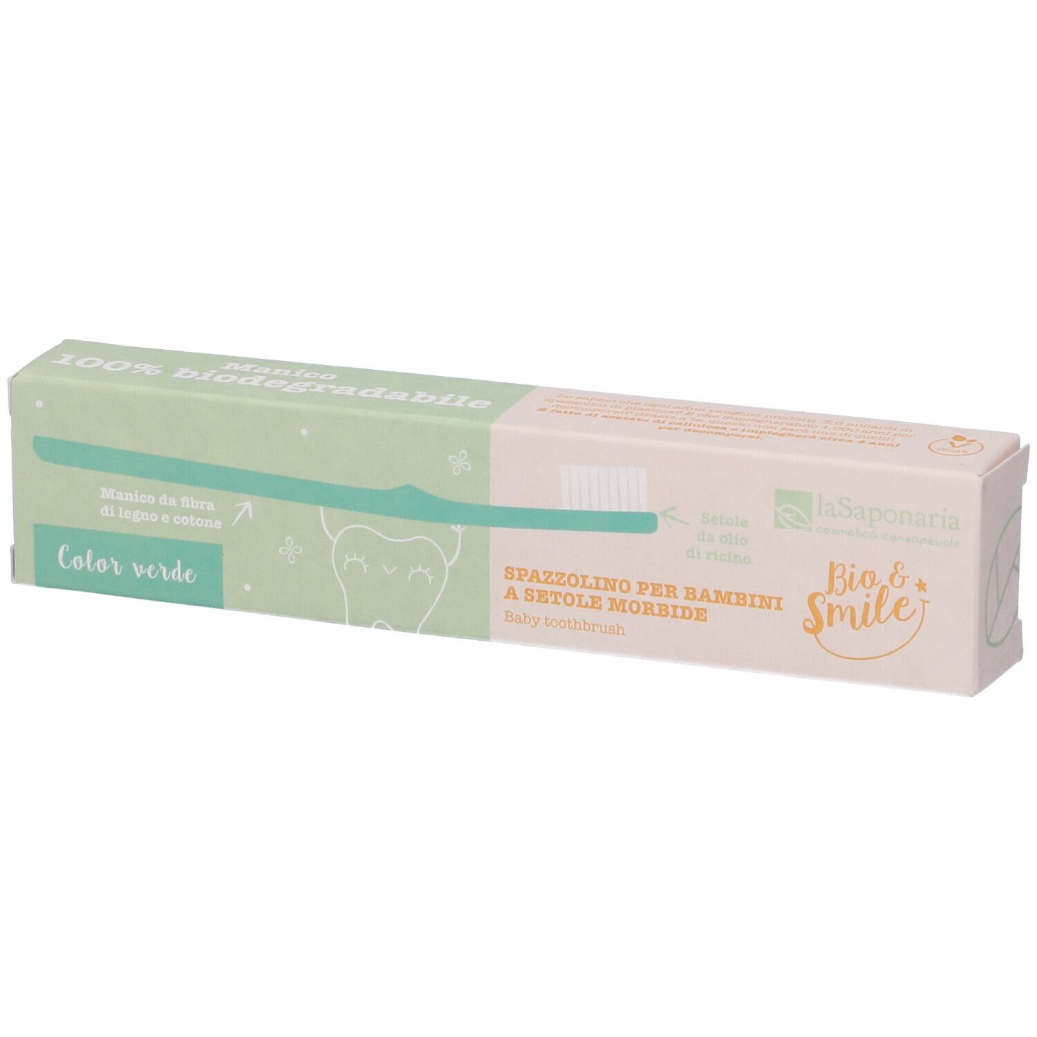 La Saponaria Spazzolino Bimbi in Fibra Vegetale Colore Verde