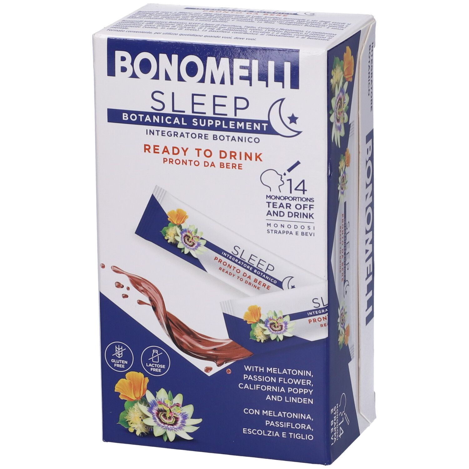 Bonomelli Sleep, 14 bustine, integratore botanico pronto da bere.
