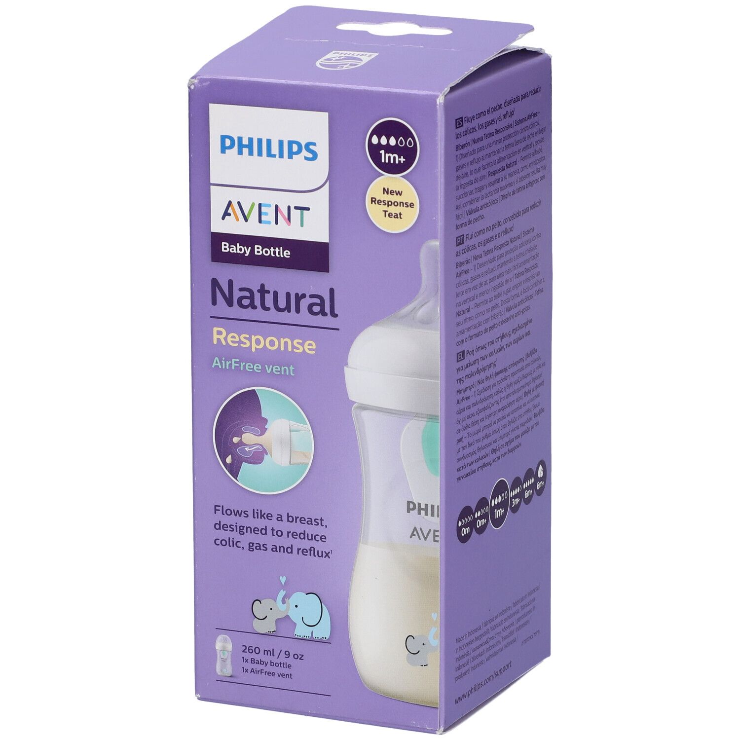 Avent Natural Response - Biberon Con Valvola Airfree 260 Ml Flusso 3 - Elefante - Immagine 5
