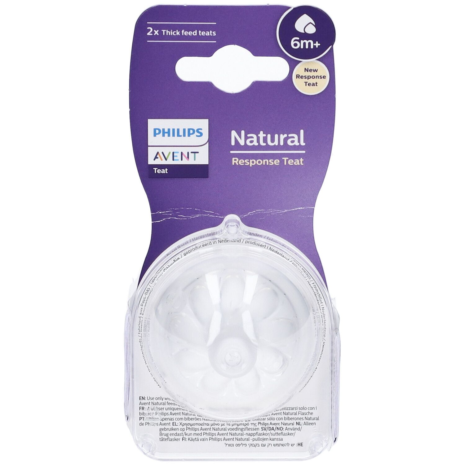 Confezione di due tettarelle Avent Natural Response. La confezione mostra il marchio e le informazioni sul prodotto.