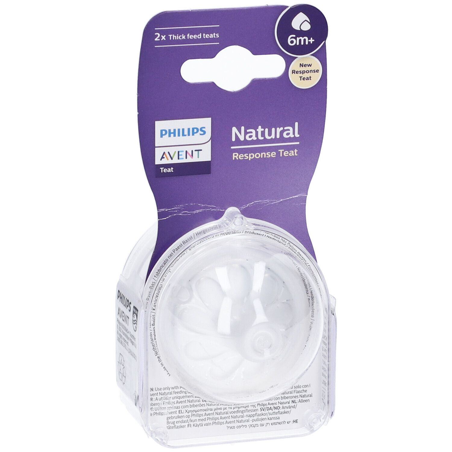 Confezione di due tettarelle Avent Natural Response. La confezione mostra il marchio e le informazioni sul prodotto.