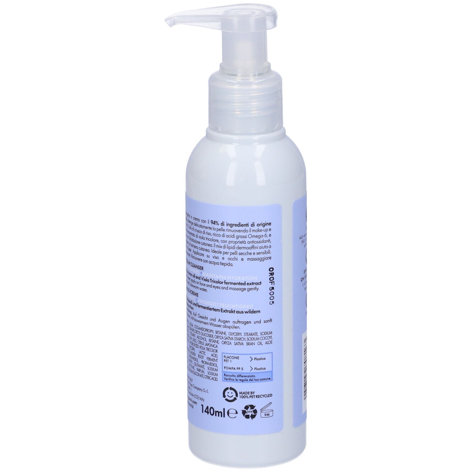 Weiße Pumpflasche mit Etikett, 140ml Inhalt.