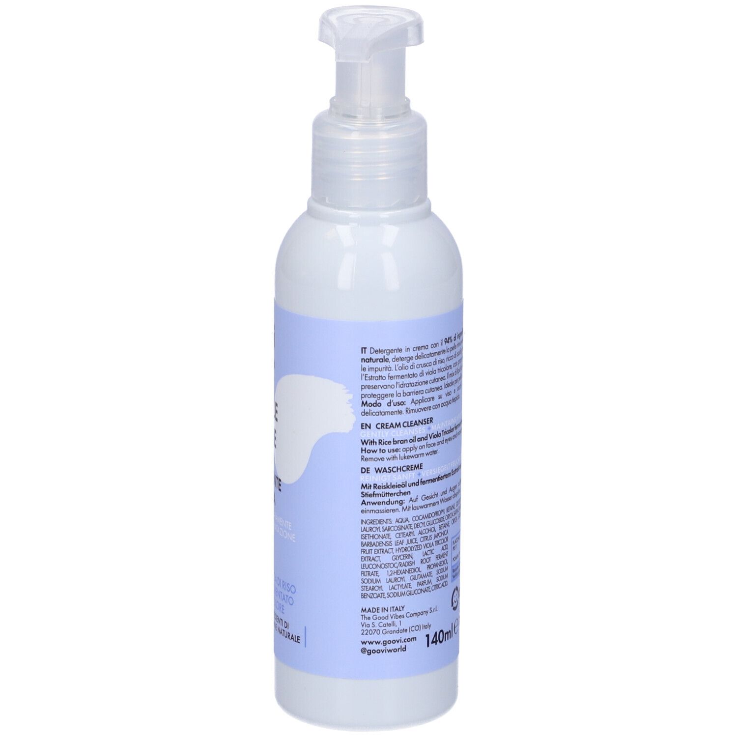Weiße Pumpflasche mit blauer Banderole, 140ml.