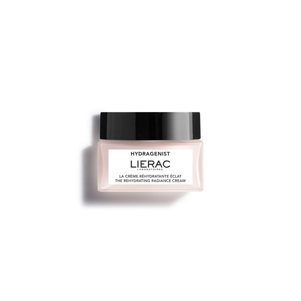 Vasetto di crema con coperchio nero. L'etichetta riporta "Hydragenist Lierac".