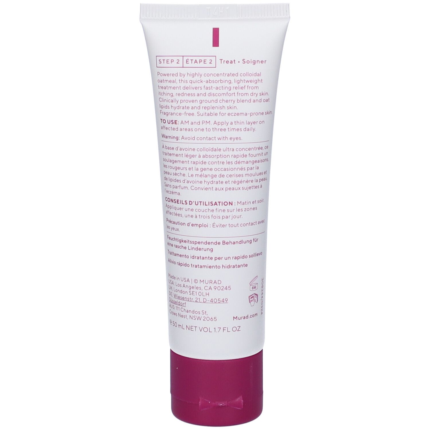 Produktverpackung mit Tube und Schachtel. Aufschrift: Murad, Hydration Exasoothe, Quick Relief Moisture Treatment.