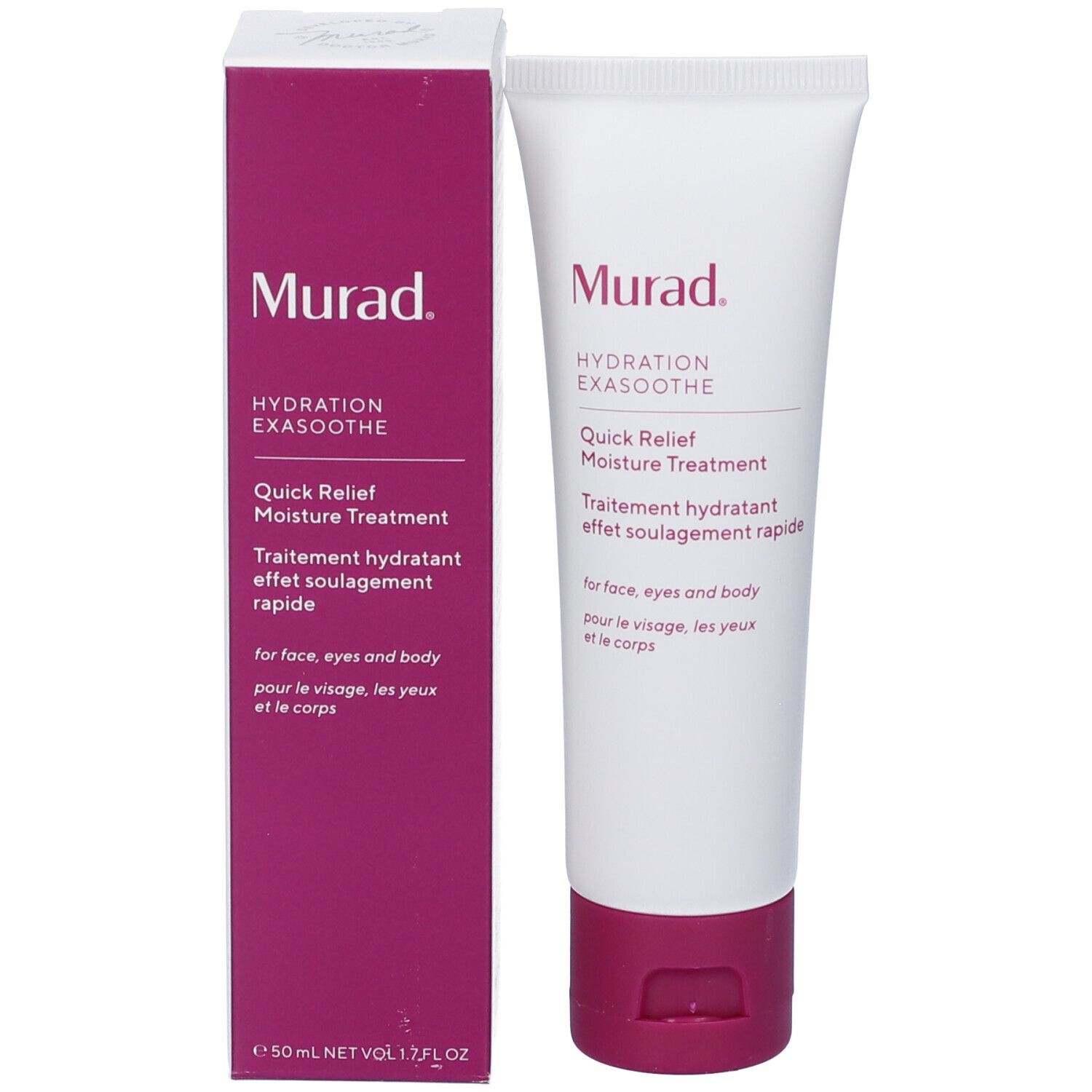 Produktverpackung, Schachtel. Aufschrift: Murad, Hydration Exasoothe, Quick Relief Moisture Treatment.
