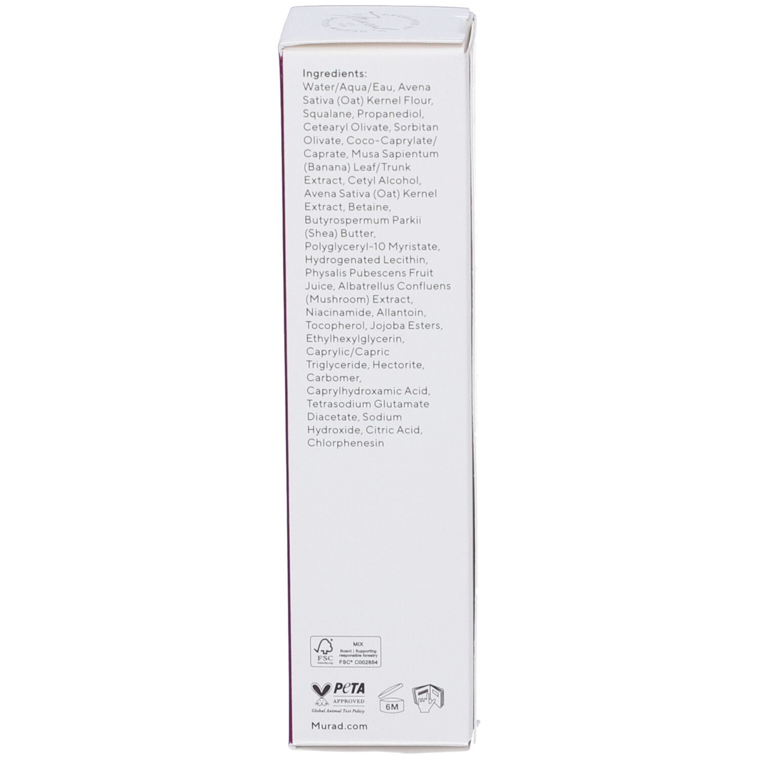 Produktverpackung, Schachtel, Seite. Text: Logos, Informationen zur Nachhaltigkeit.
