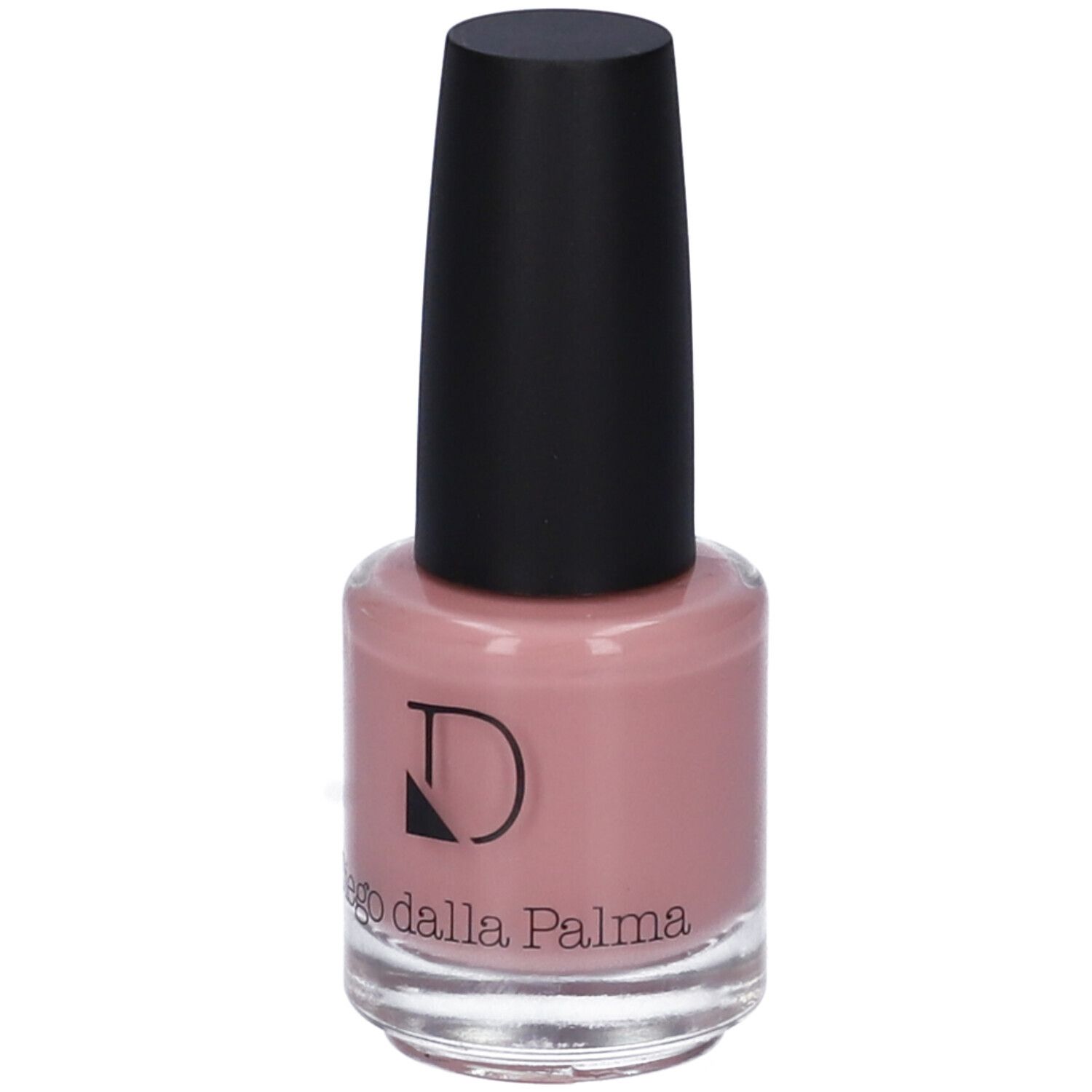 Flacone di smalto rosa con tappo nero. Logo Diego Dalla Palma visibile.