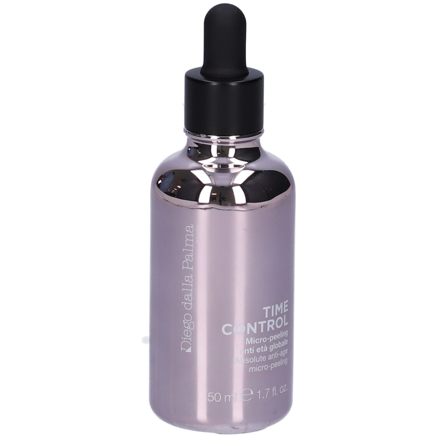Flacone con contagocce. Scritta: Time Control, Micro-peeling. Marchio: Diego dalla Palma.