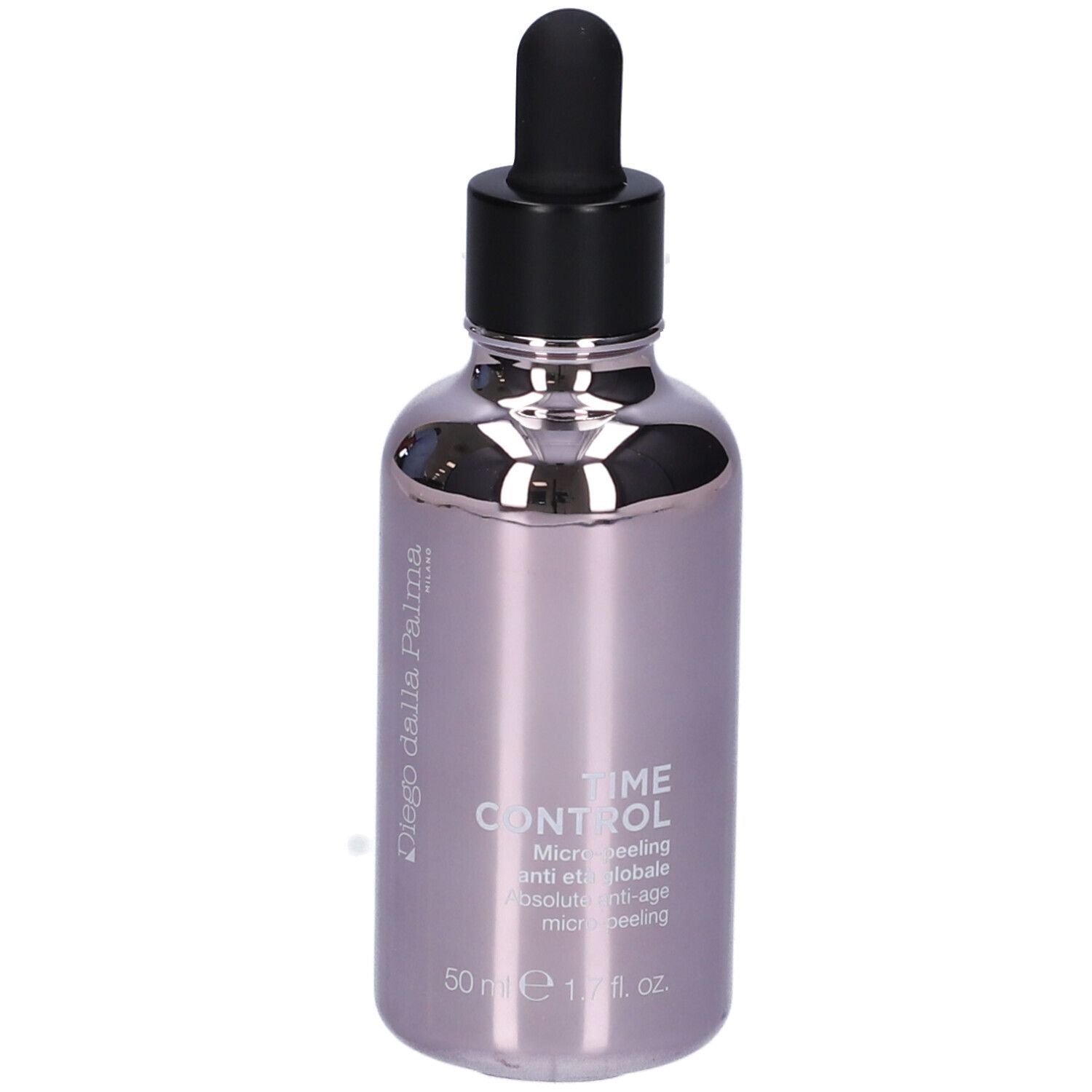 Flacone con contagocce. Scritta: Time Control, Micro-peeling. Marchio: Diego dalla Palma.