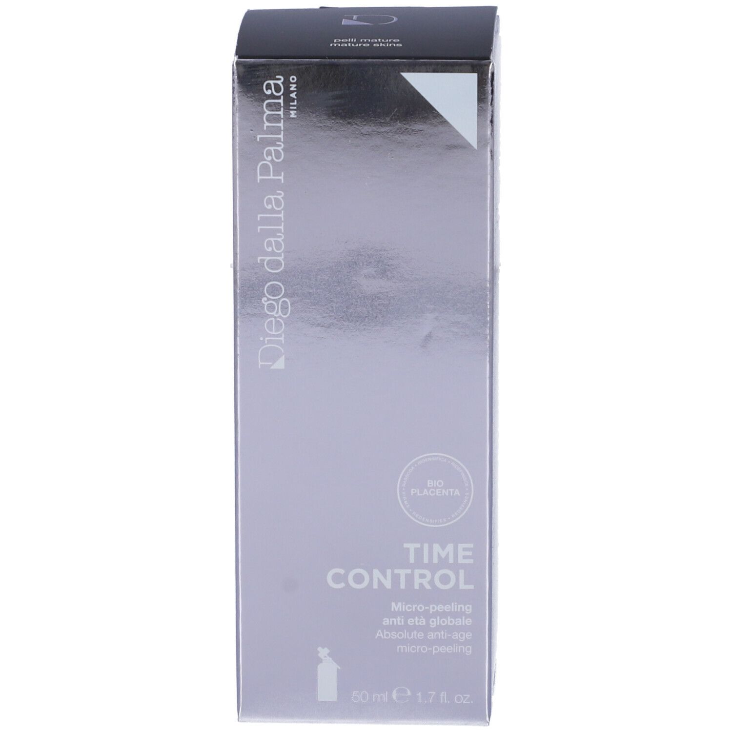 Confezione del prodotto. Scritta: Time Control, Micro-peeling. Marchio: Diego dalla Palma.