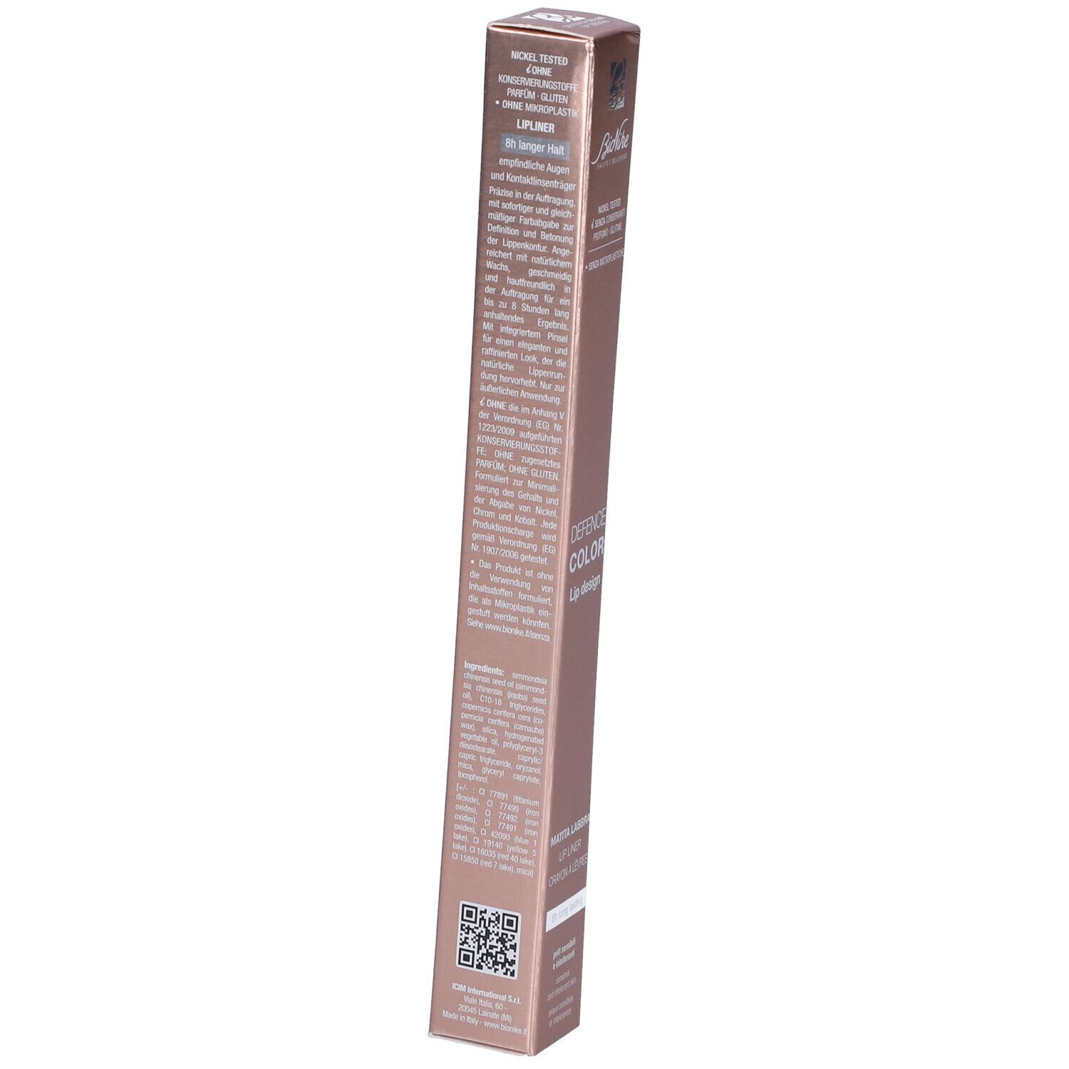 BioNike Defence Color Lip Design Matita Labbra Colore 204 Rouge. Confezione rosa. Testo. Marchio visibile.