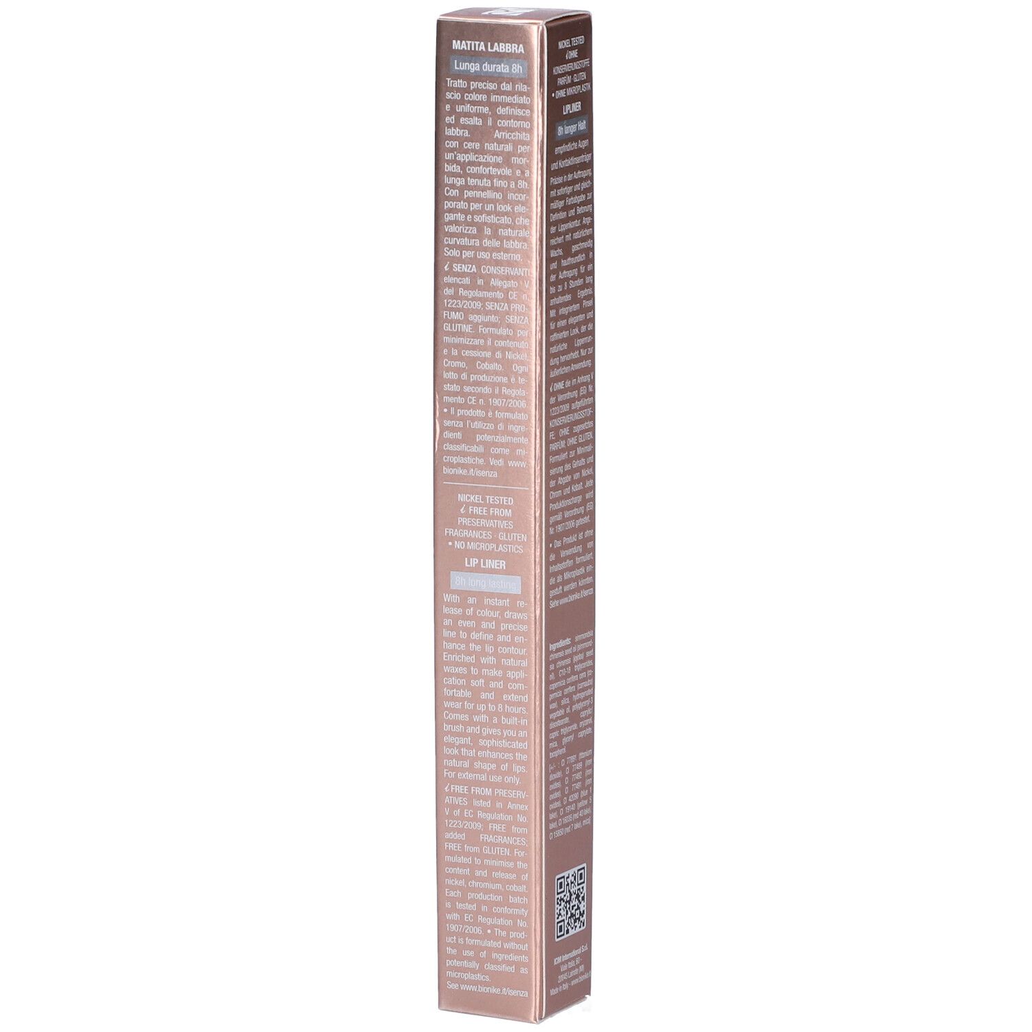 BioNike Defence Color Lip Design Matita Labbra Colore 204 Rouge. Confezione rosa. Testo. Marchio visibile.
