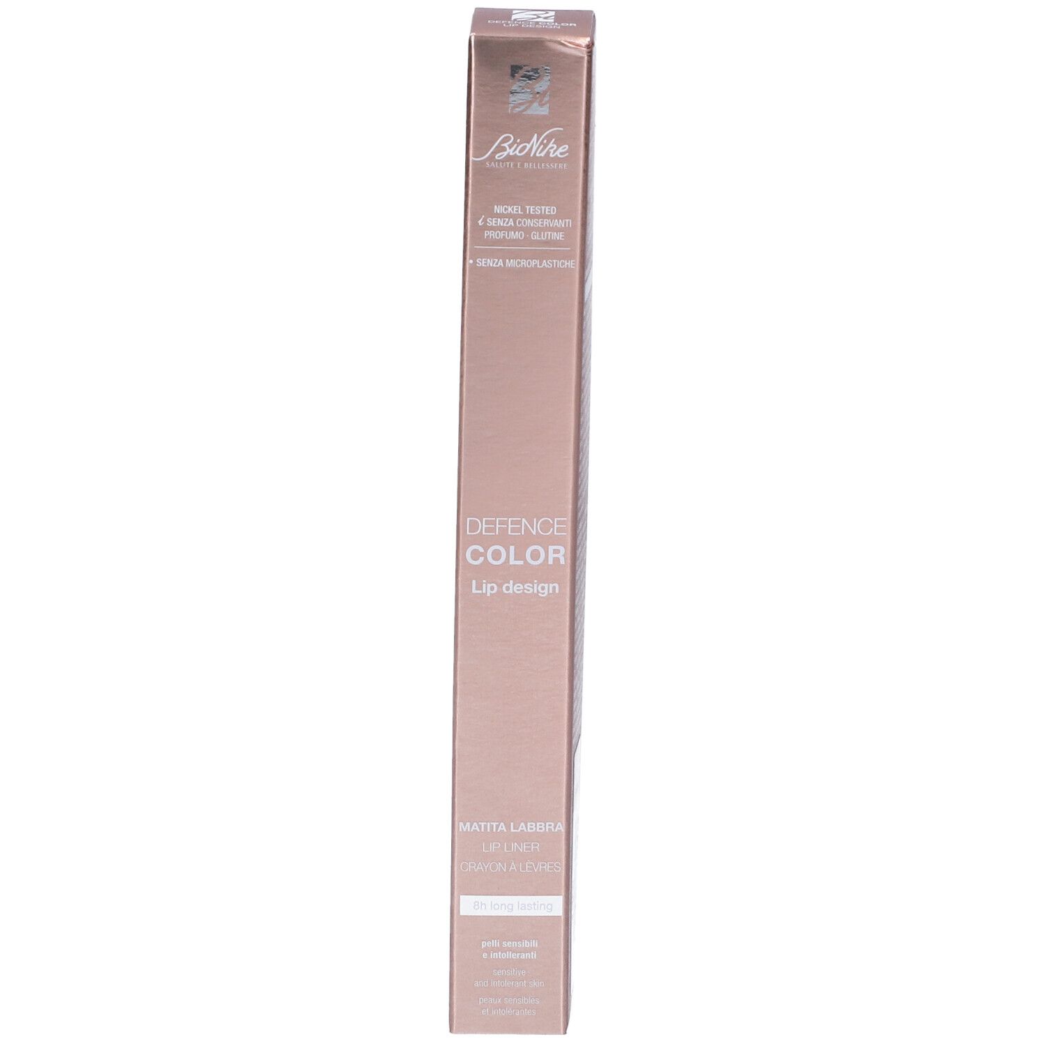 BioNike Defence Color Lip Design Matita Labbra Colore 204 Rouge. Confezione rosa. Testo. Marchio visibile.
