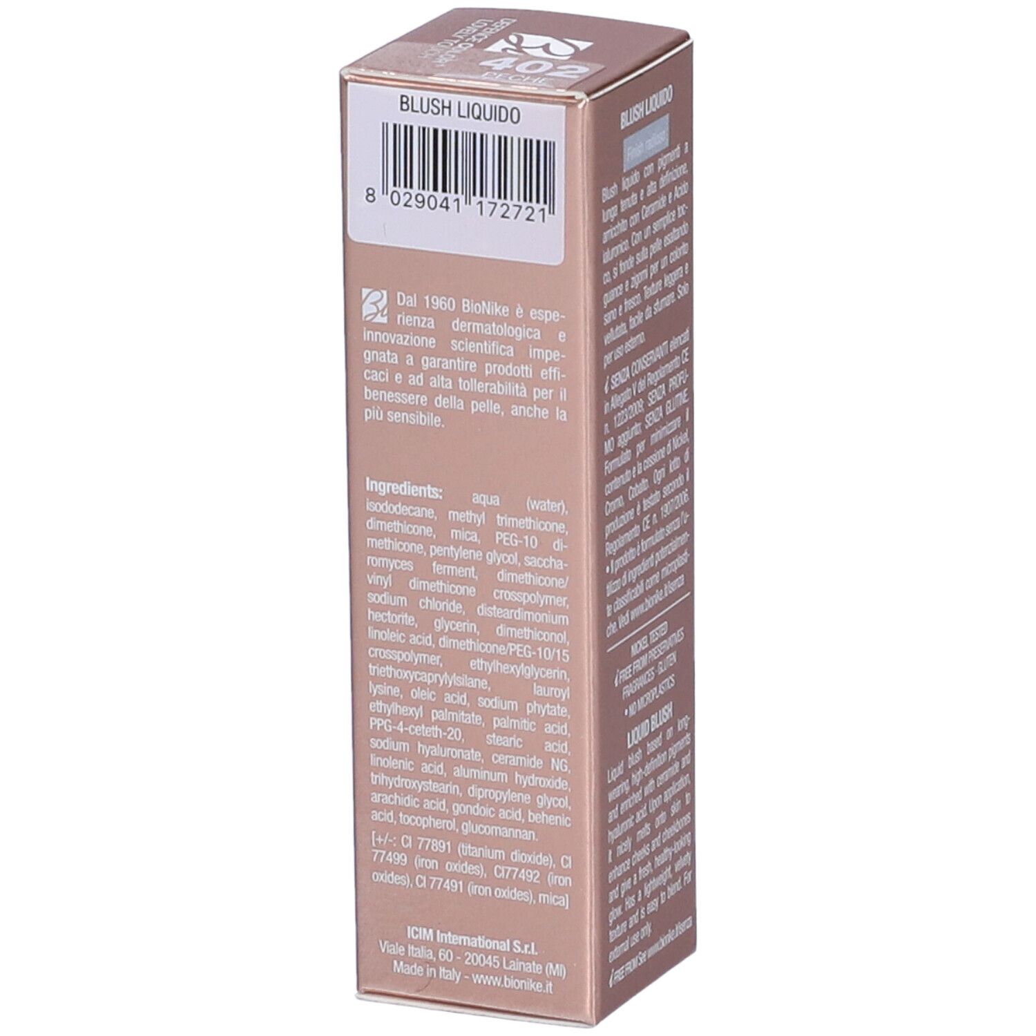 Confezione Bionike Defence Color Lovely Touch Blush Liquido. Ingredienti e informazioni sul produttore.