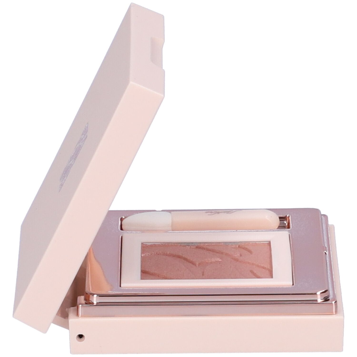 Palette ombretto rosa aperta. Include specchio, applicatore e ombretto rosa con superficie goffrata.