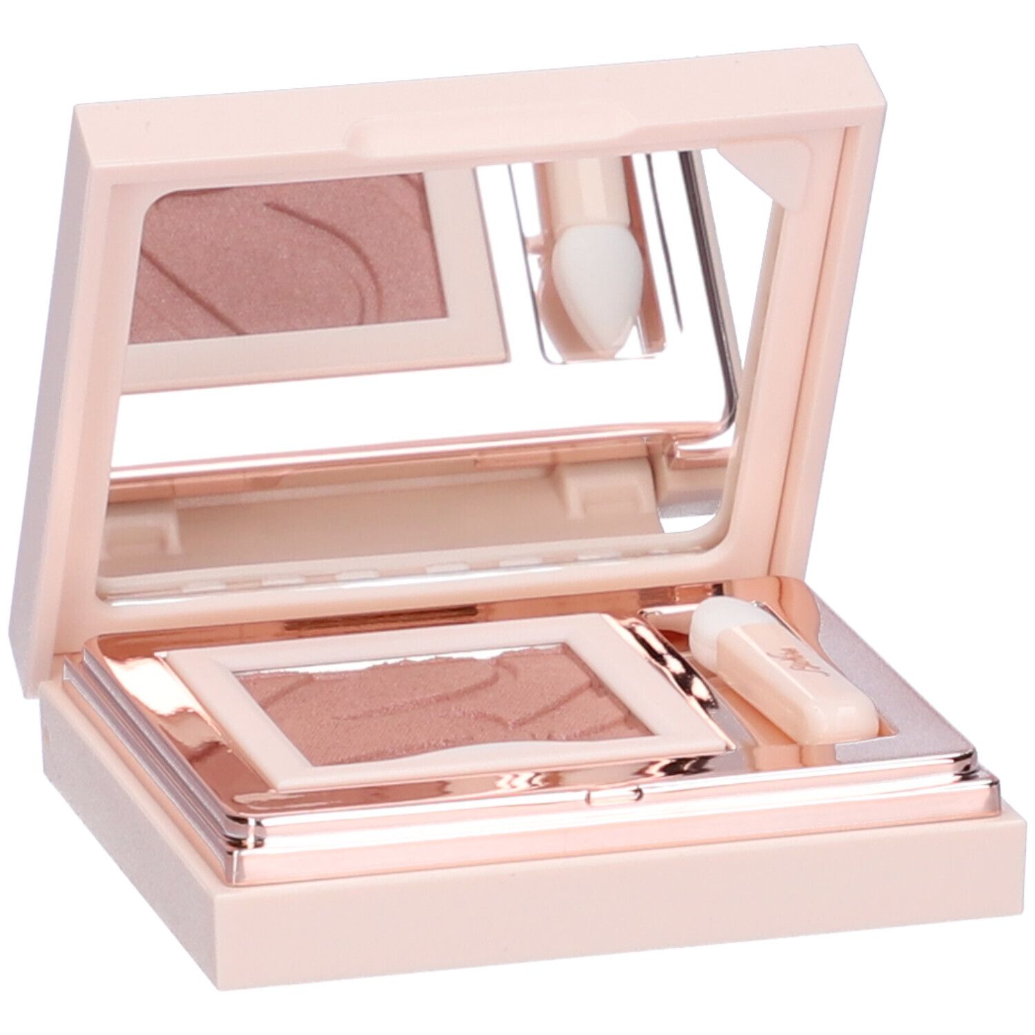 Palette ombretto rosa aperta. Include specchio, applicatore e ombretto rosa con superficie goffrata.