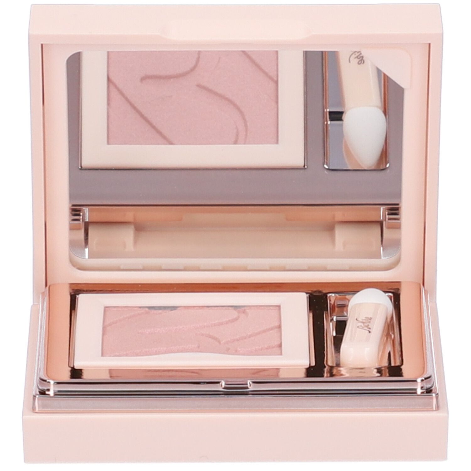 Palette ombretto rosa con specchio e applicatori. Contiene due ombretti e due applicatori. Confezione rosa.