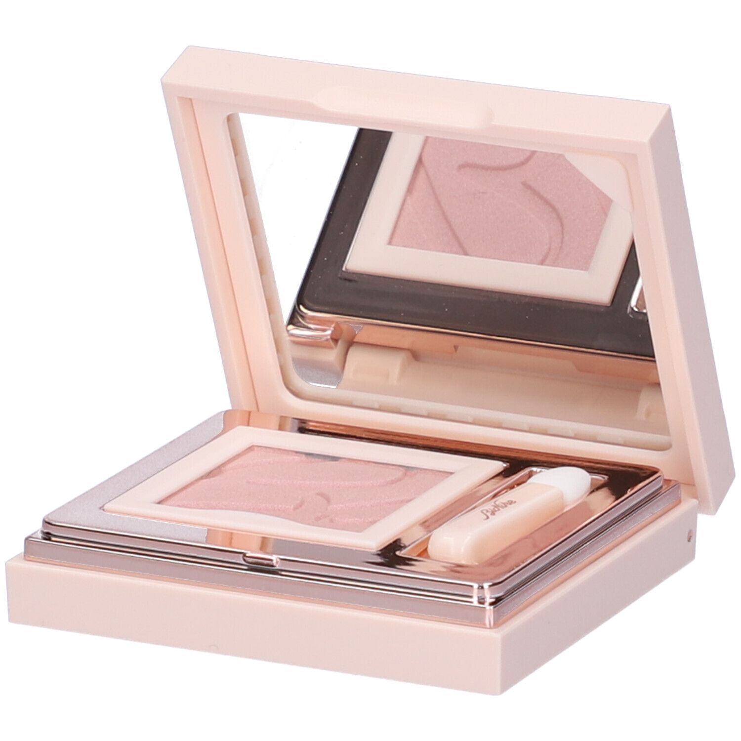 Palette ombretto rosa con specchio e applicatori. Contiene due ombretti e due applicatori. Confezione rosa.