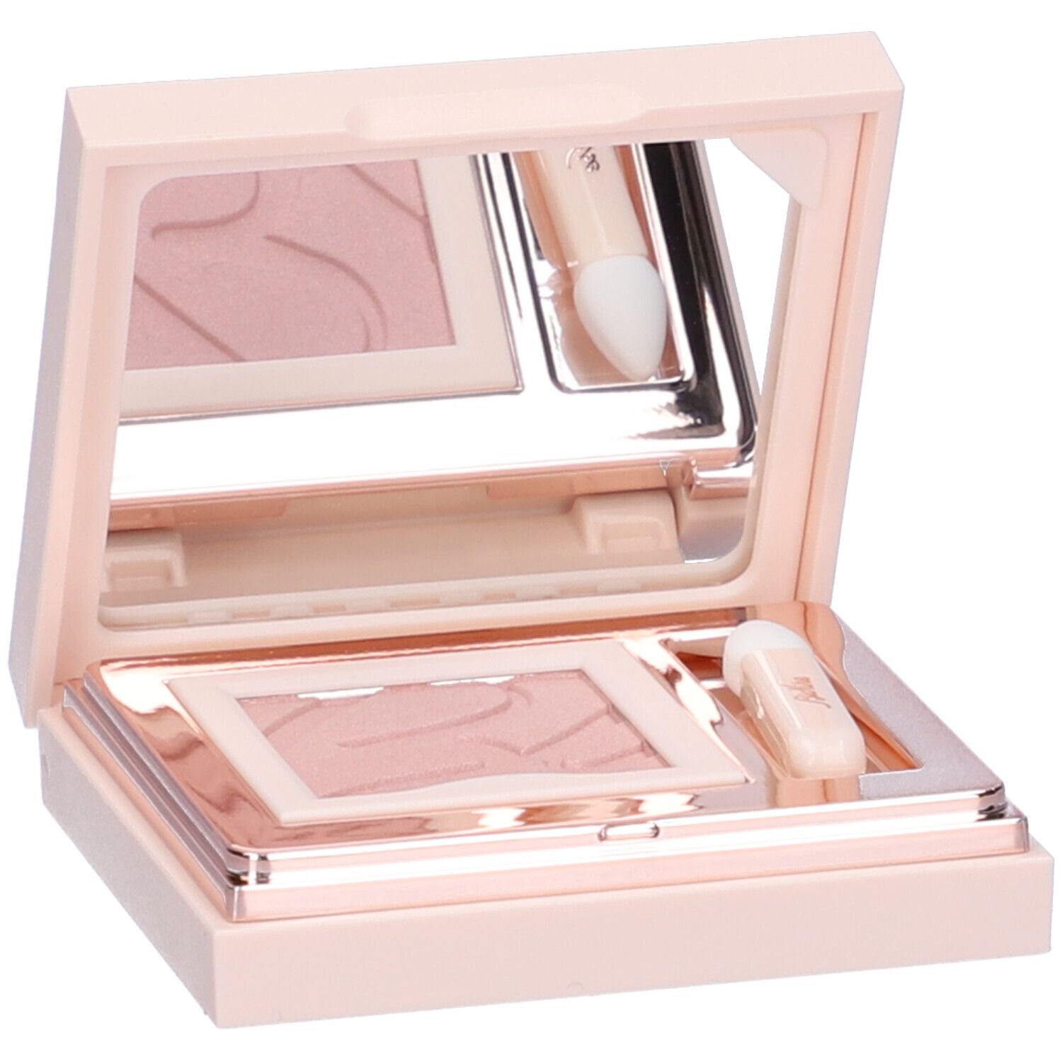 Palette ombretto rosa con specchio e applicatori. Contiene due ombretti e due applicatori. Confezione rosa.