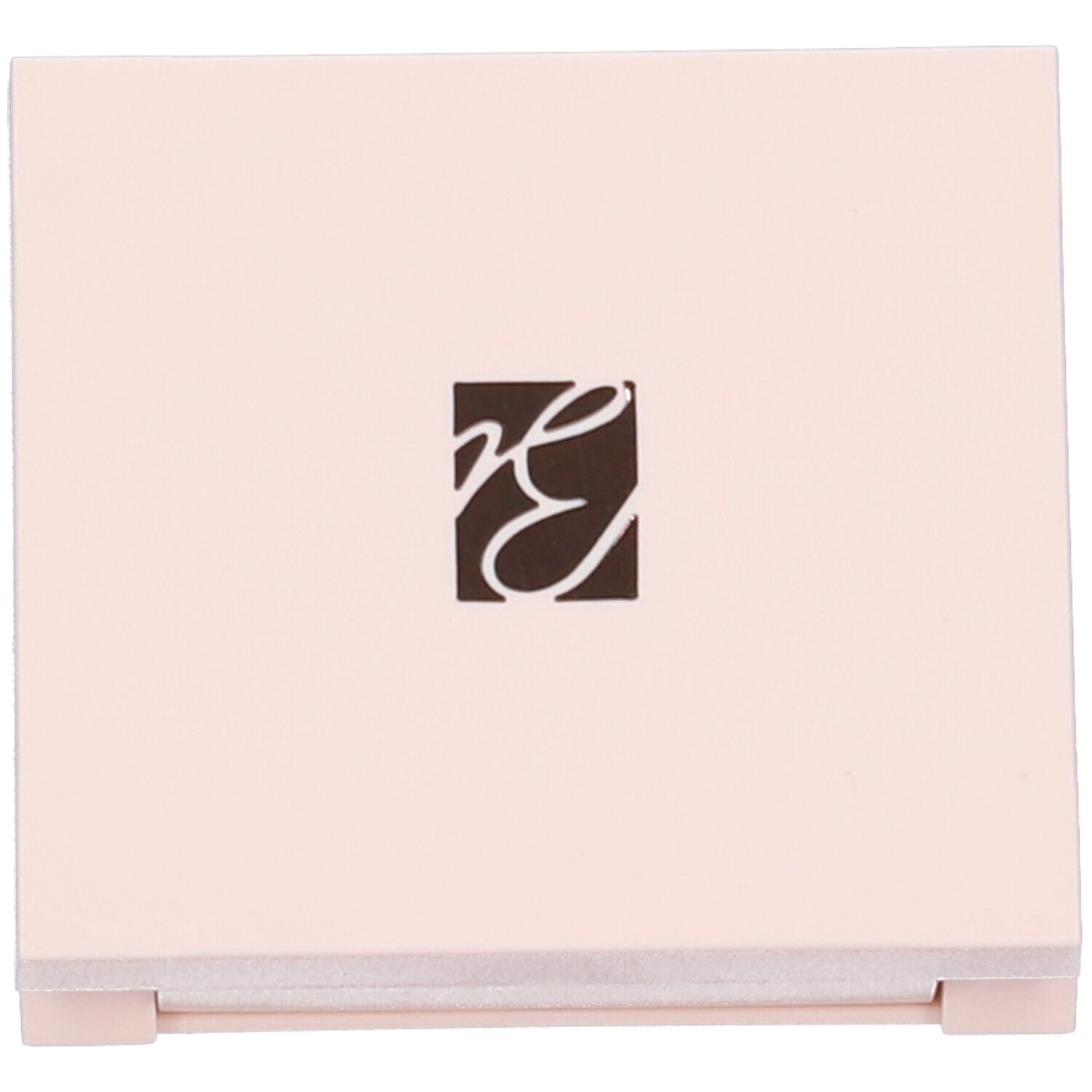 Astuccio ombretto rosa chiaro chiuso con logo in un riquadro.