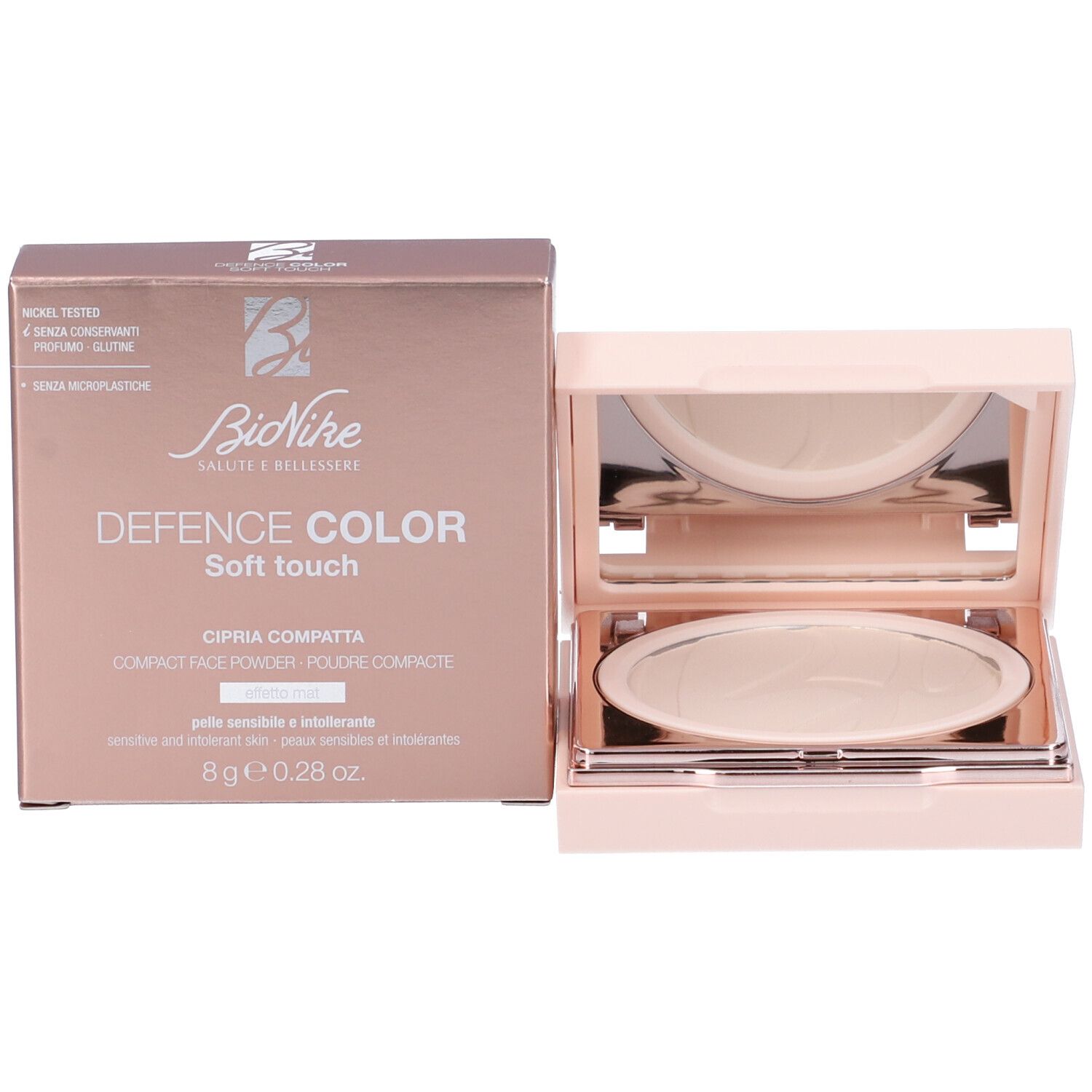 BioNike Defence Color Soft Touch Kompaktpuder in heller Farbe, 8g.