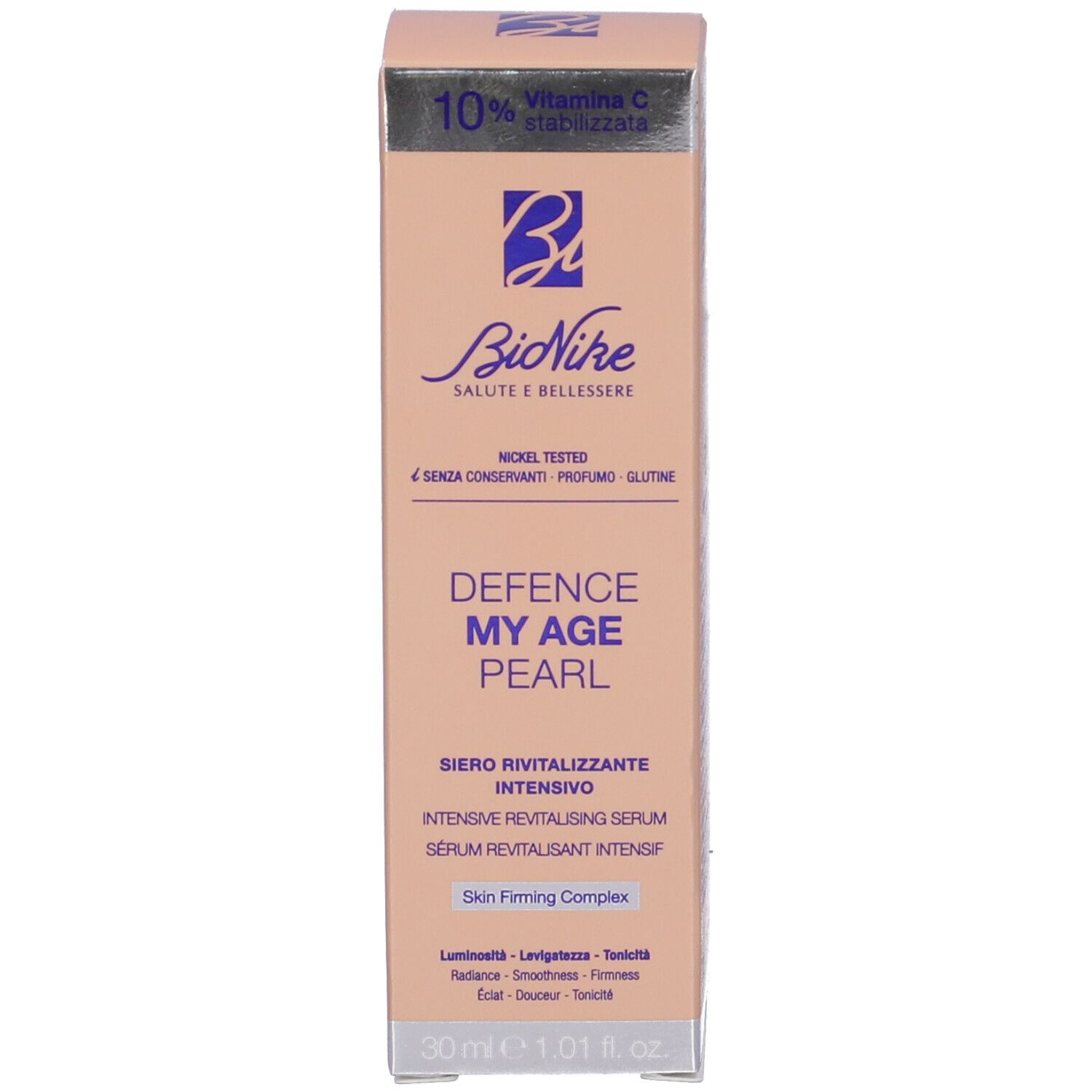 Produktverpackung. Aufschrift: Defence My Age Pearl. Marke Bionike.