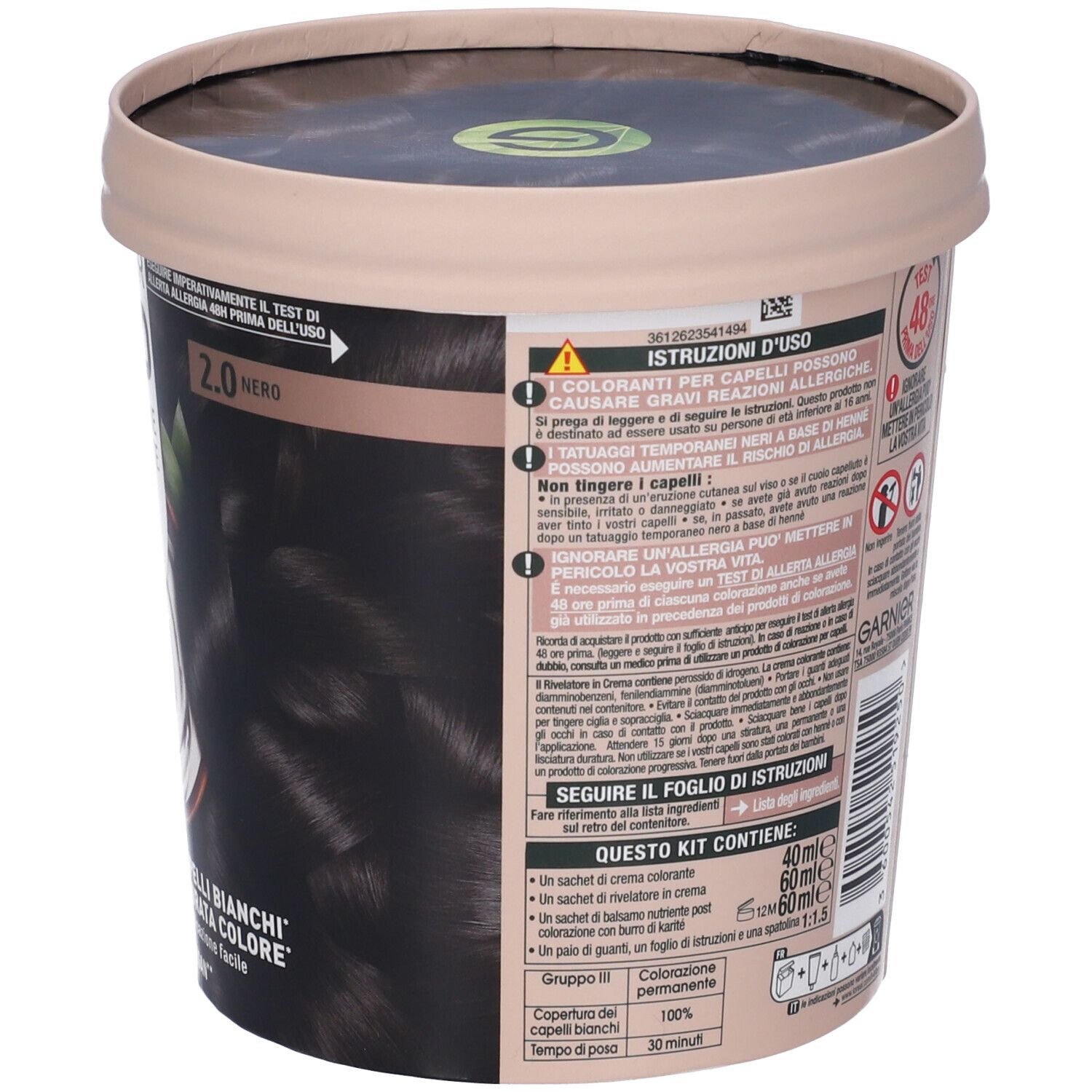 Garnier Good Colorazione Permanente 2.0 Nero. Retro della tinta. Informazioni, ingredienti e istruzioni.