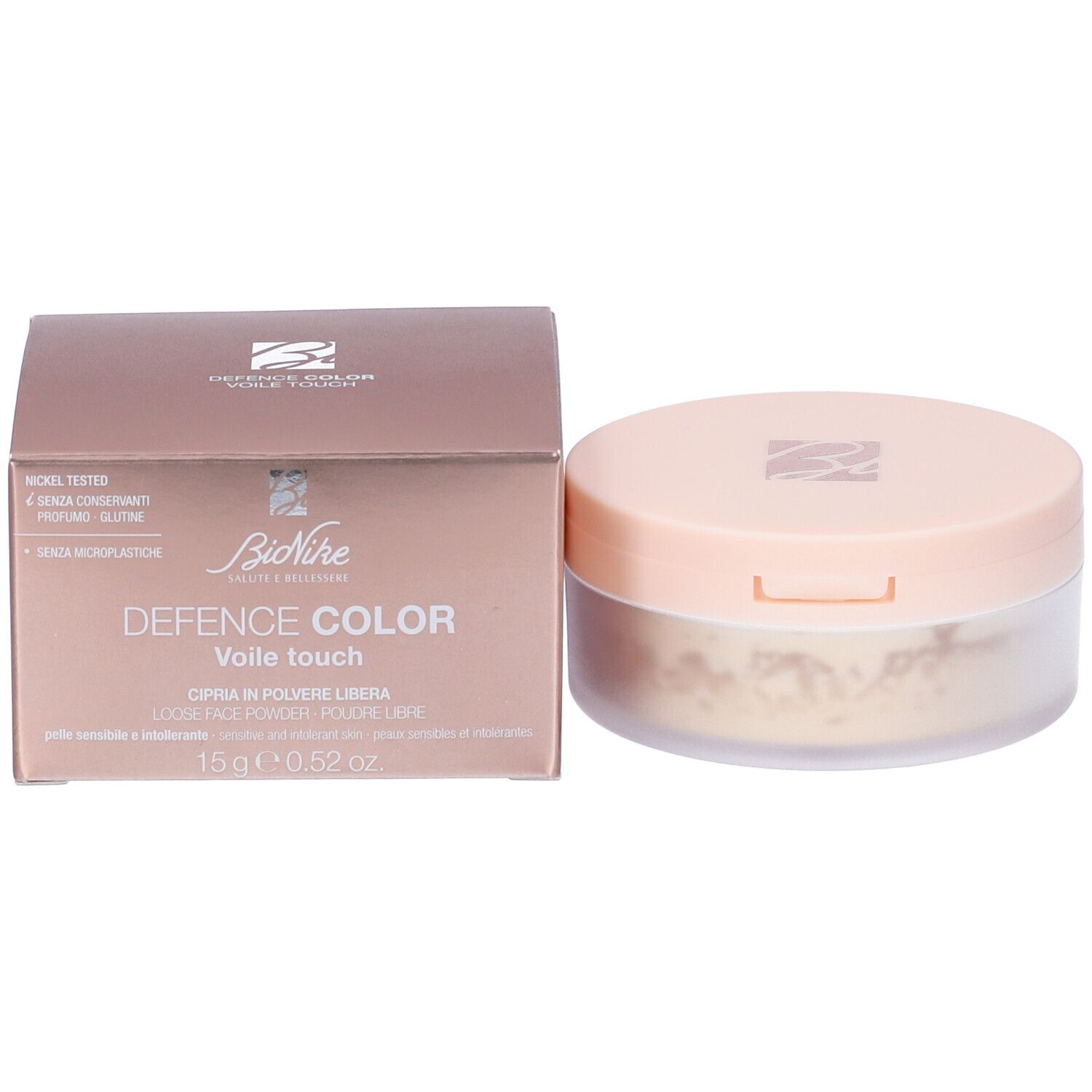 Bionike Defence Color Voile Touch Puder in Dose und Verpackung. 15g.