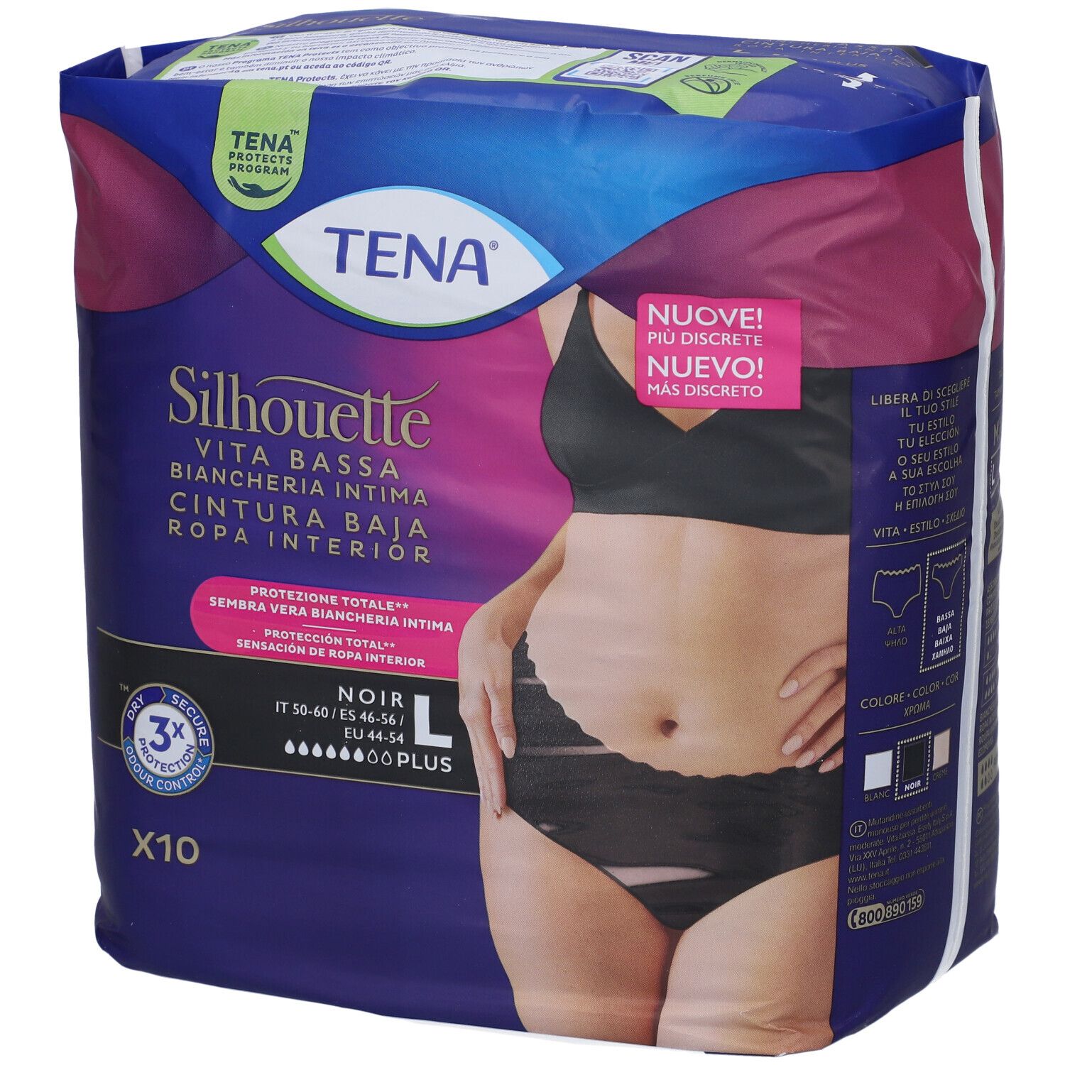 Tena Silhouette Noir Mutandine Assorbenti a Vita Bassa Assorbenza Plus Taglia L - EU 44/54