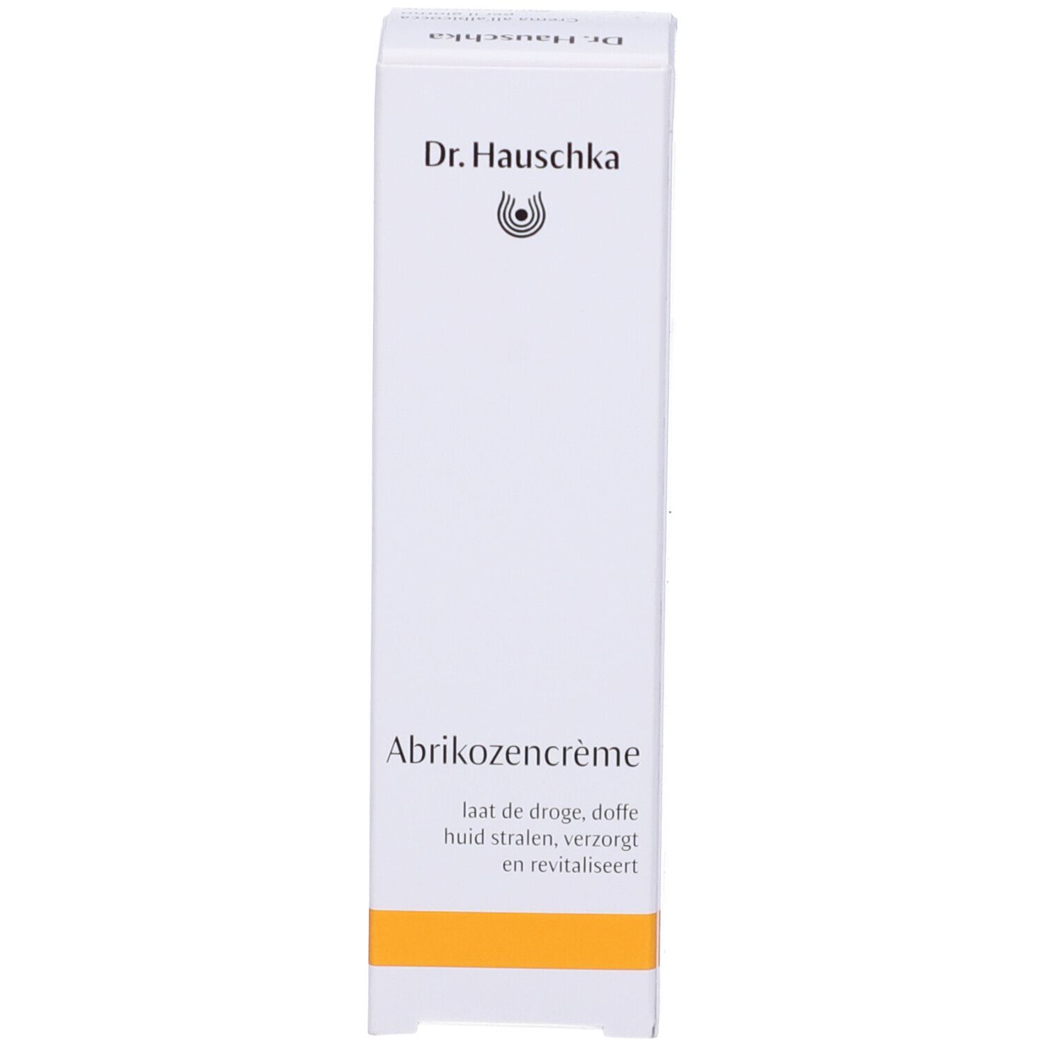 Lato della scatola. Scritta: Abrikosencreme. Testo multilingue.